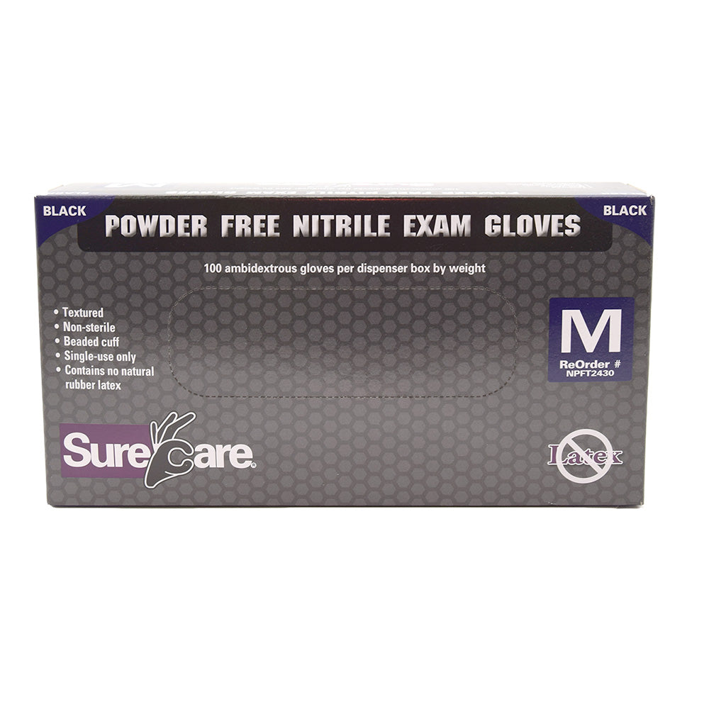 SURECARE 5 MIL NITRILE MED BLACK DISPOSABLE GLOVES (100 COUNT BULK DISCOUNT PRICE)