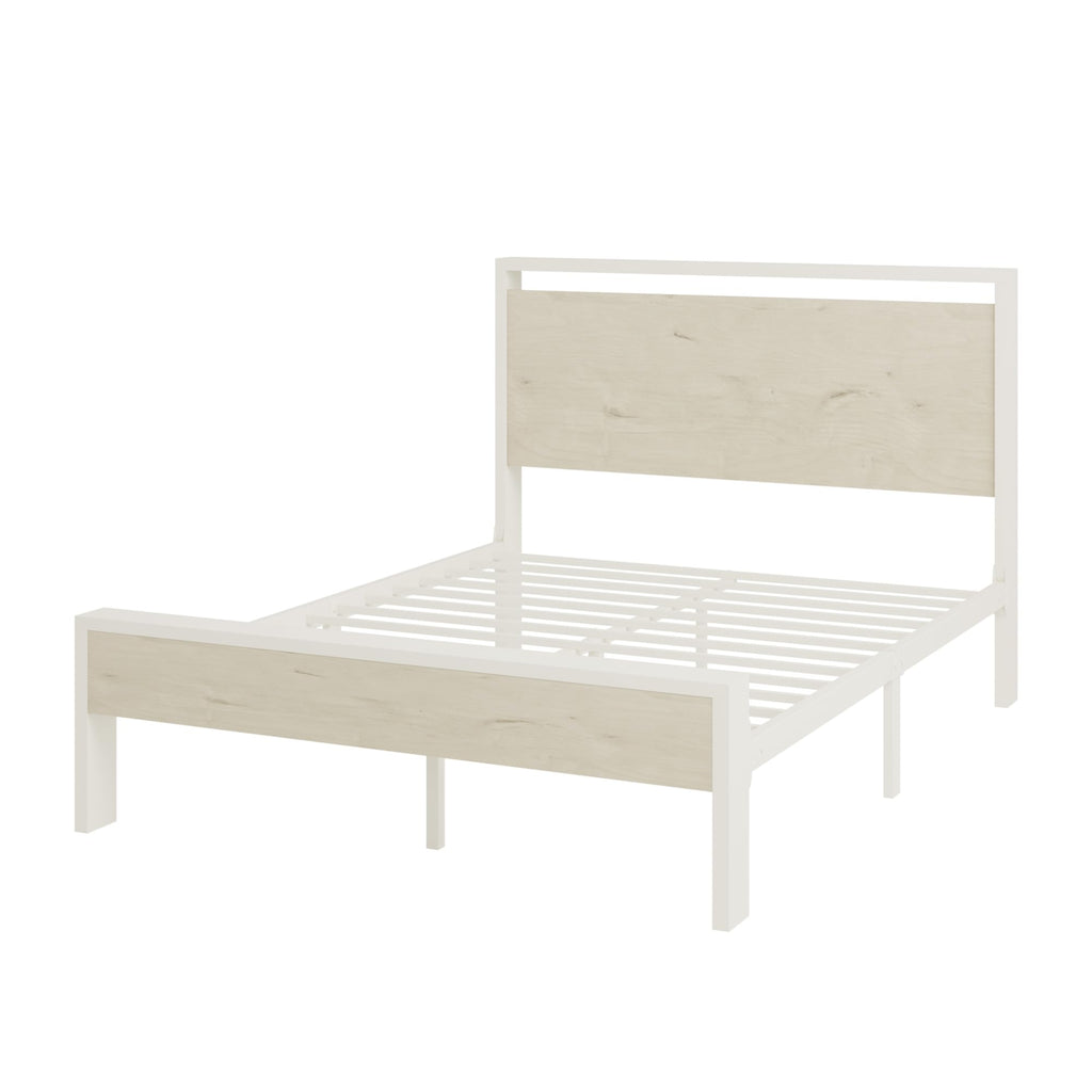 SHA CERLIN 14 Inch Queen Size Metal Platform Bed Frame with Wooden Headboard and Footboard, Mattress Foundation, No Box Spring Needed, Large Under Bed Storage, Non-Slip Without Noise, Mahogany
