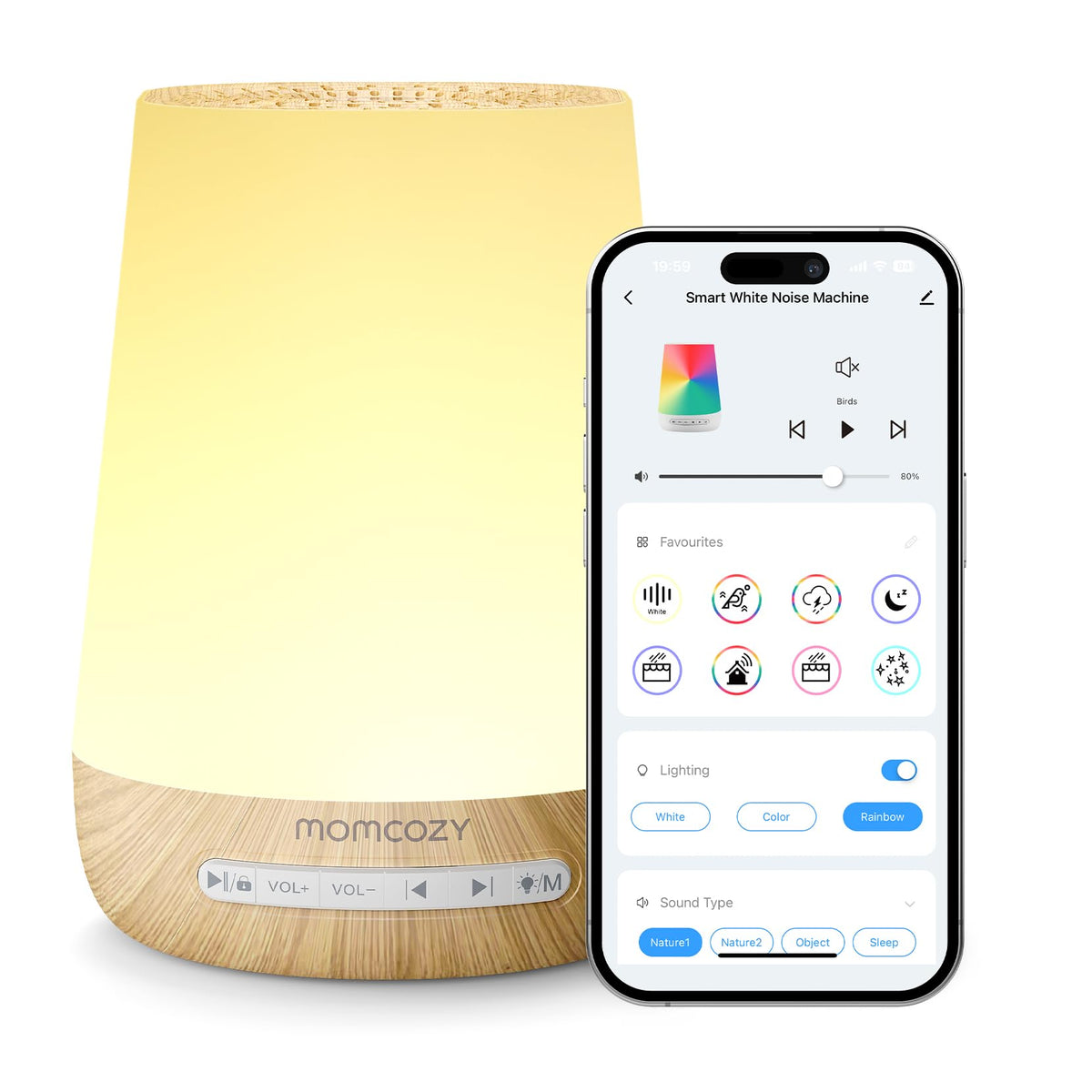 Momcozy Smart Baby Sound Machine with Night Light, White Noise Machine