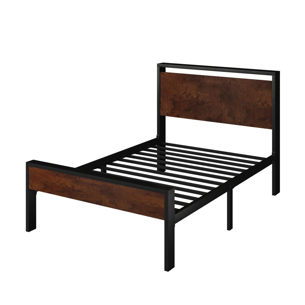 SHA CERLIN 14 Inch Queen Size Metal Platform Bed Frame with Wooden Headboard and Footboard, Mattress Foundation, No Box Spring Needed, Large Under Bed Storage, Non-Slip Without Noise, Mahogany