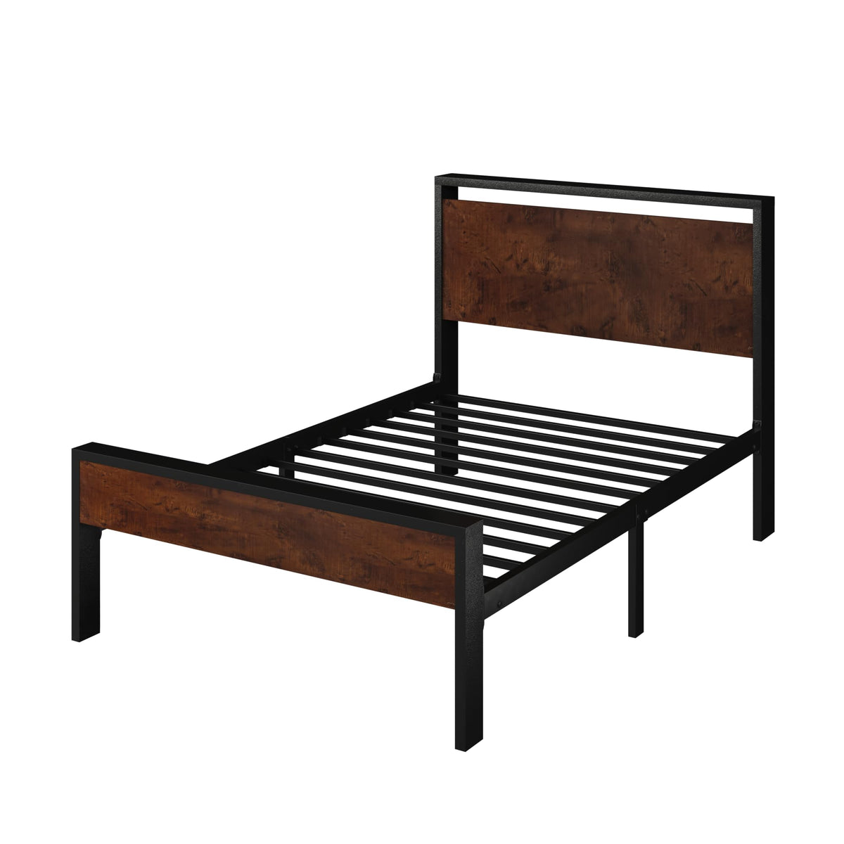SHA CERLIN 14 Inch Queen Size Metal Platform Bed Frame with Wooden Headboard and Footboard, Mattress Foundation, No Box Spring Needed, Large Under Bed Storage, Non-Slip Without Noise, Mahogany