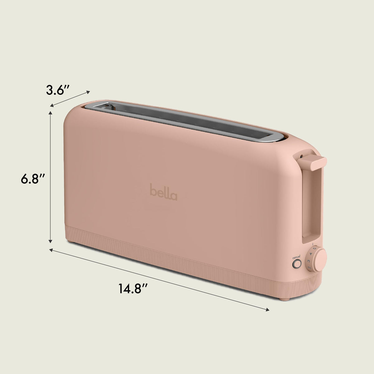 bella Fits-Anywhere™ 2-Slice Slim Toaster, Long Slot & Extra Wide, Oatmilk