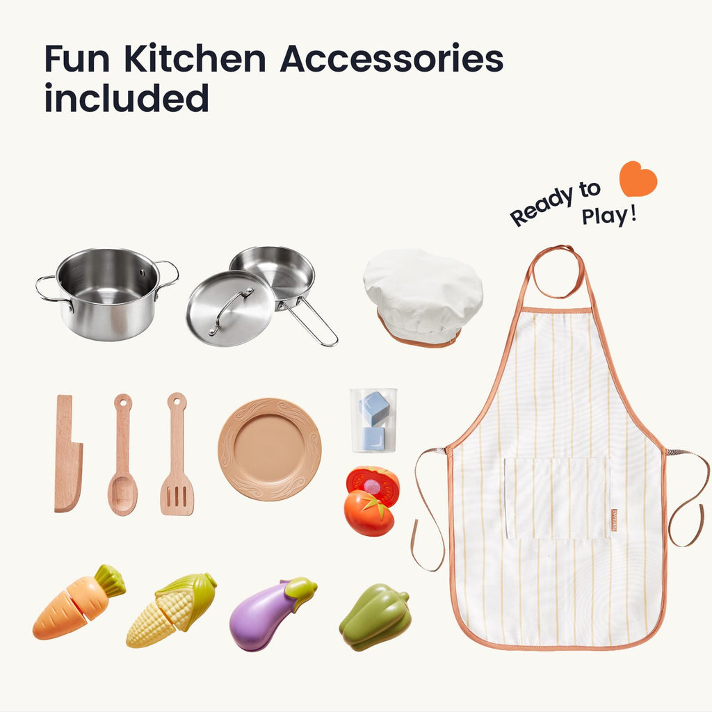 Tiny Land Play Kitchen for Kids – Real Lights, Sounds & Adjustable Height