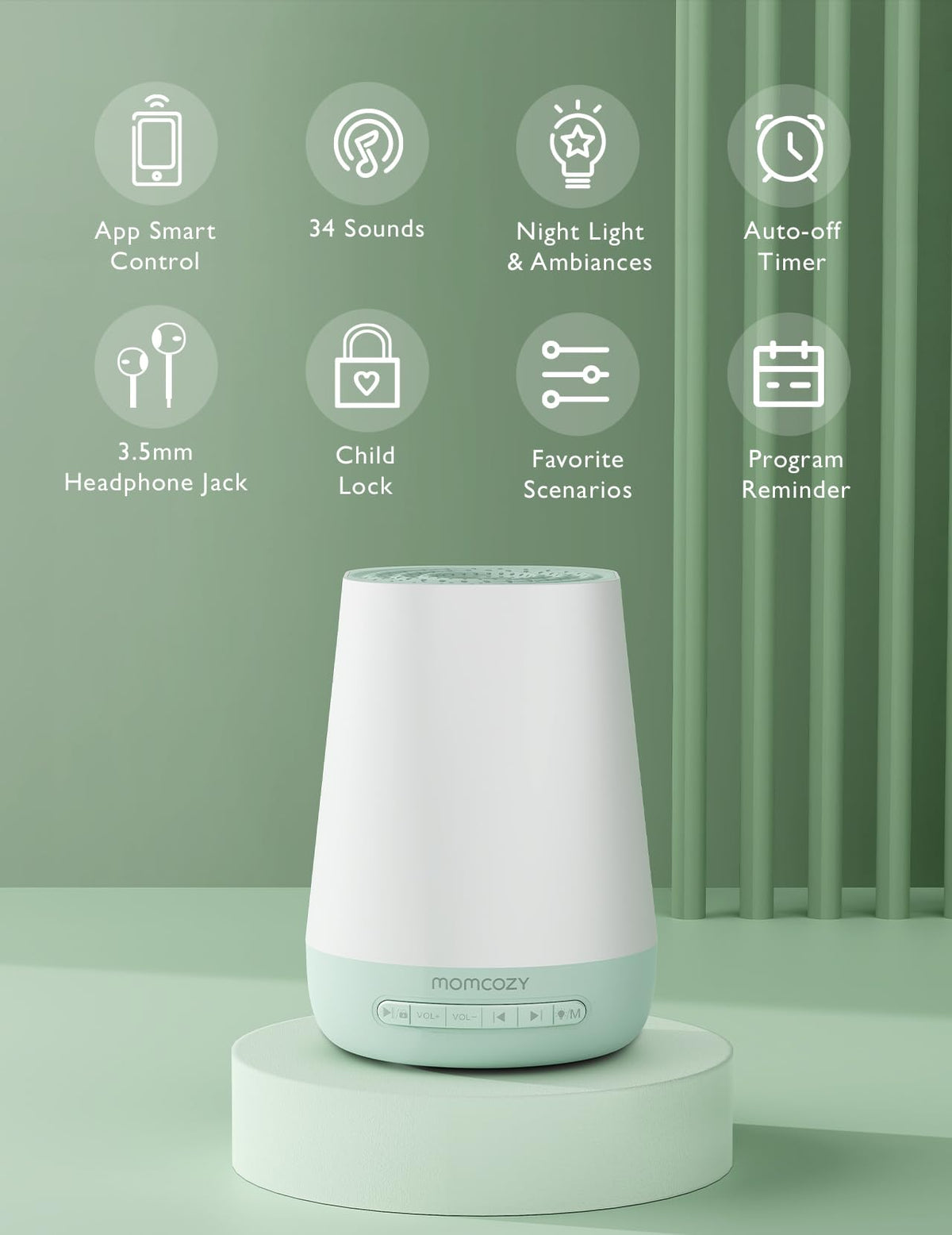 Momcozy Smart Baby Sound Machine with Night Light, White Noise Machine