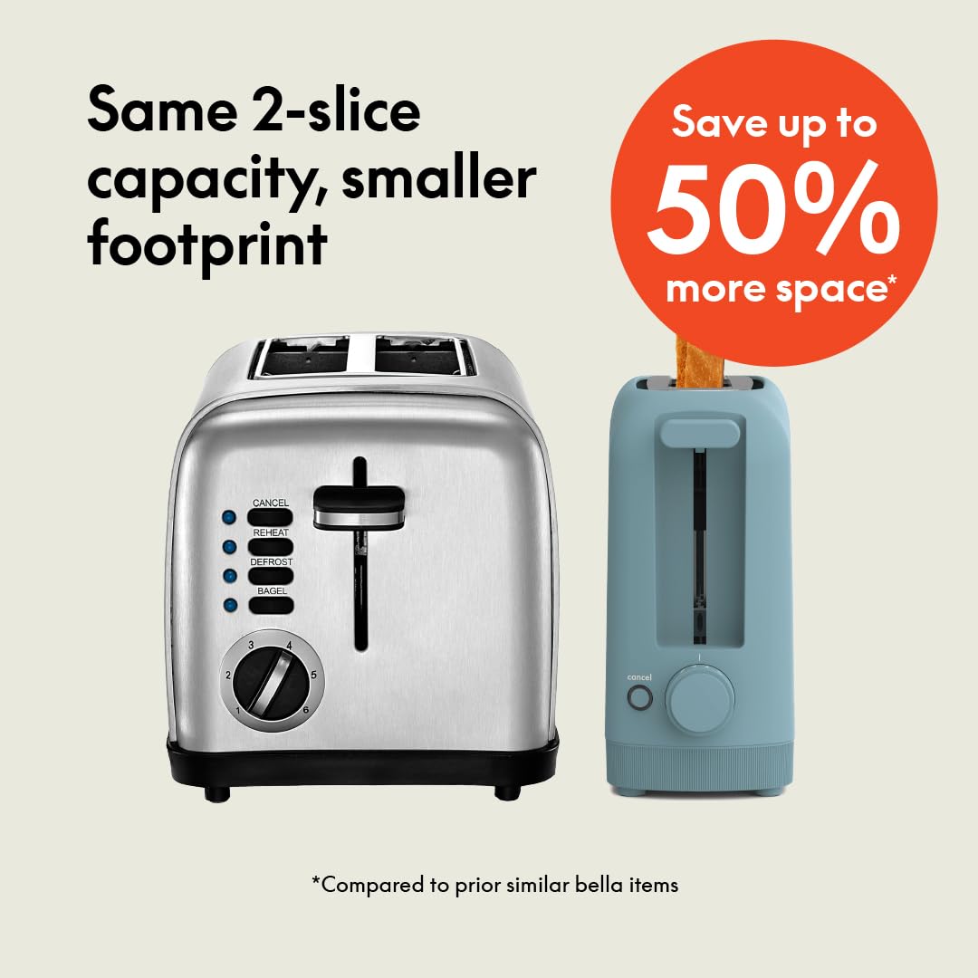 bella Fits-Anywhere™ 2-Slice Slim Toaster, Long Slot & Extra Wide, Oatmilk
