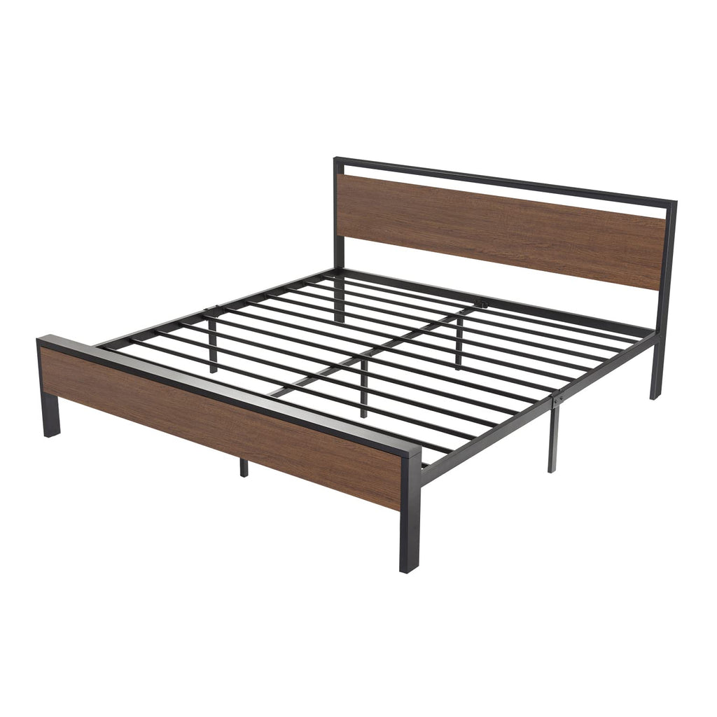 SHA CERLIN 14 Inch Queen Size Metal Platform Bed Frame with Wooden Headboard and Footboard, Mattress Foundation, No Box Spring Needed, Large Under Bed Storage, Non-Slip Without Noise, Mahogany