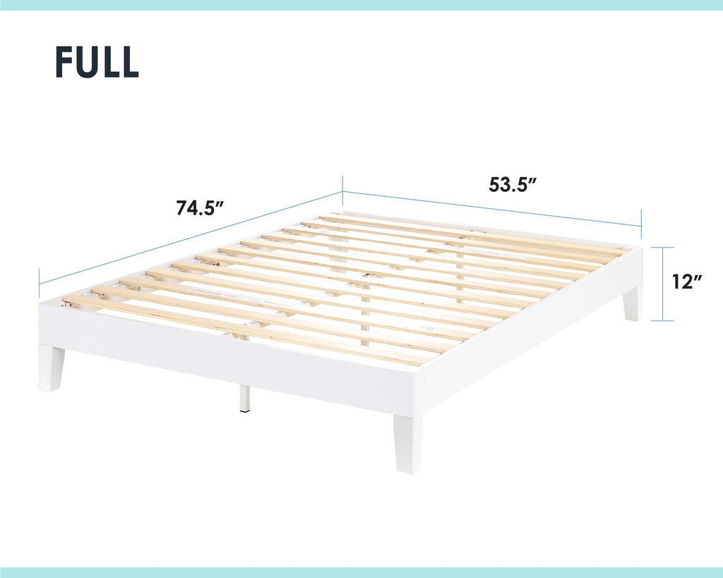 Mellow Naturalista Classic - 12 Inch Solid Wood Platform Bed with Wooden Slats, No Box Spring Needed, Easy Assembly, Queen, Pine