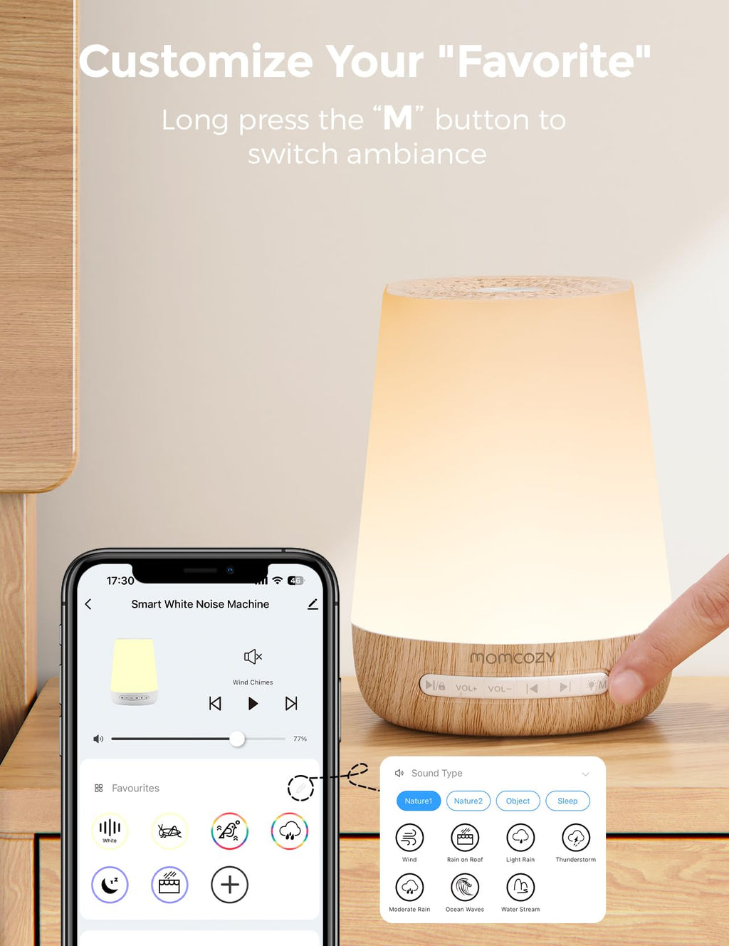 Momcozy Smart Baby Sound Machine with Night Light, White Noise Machine