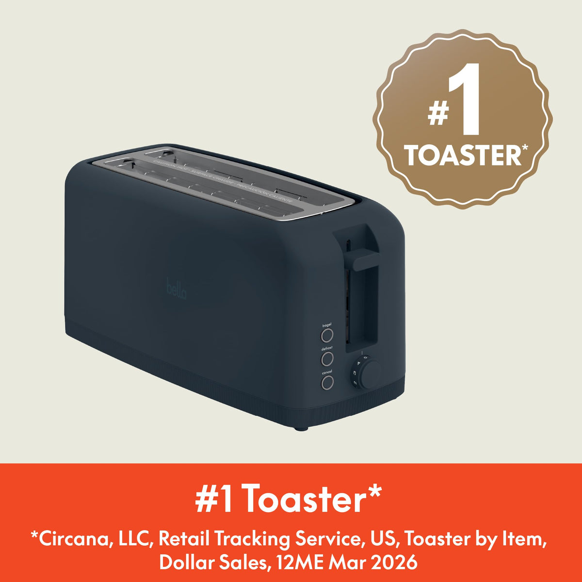 bella Fits-Anywhere™ 2-Slice Slim Toaster, Long Slot & Extra Wide, Oatmilk