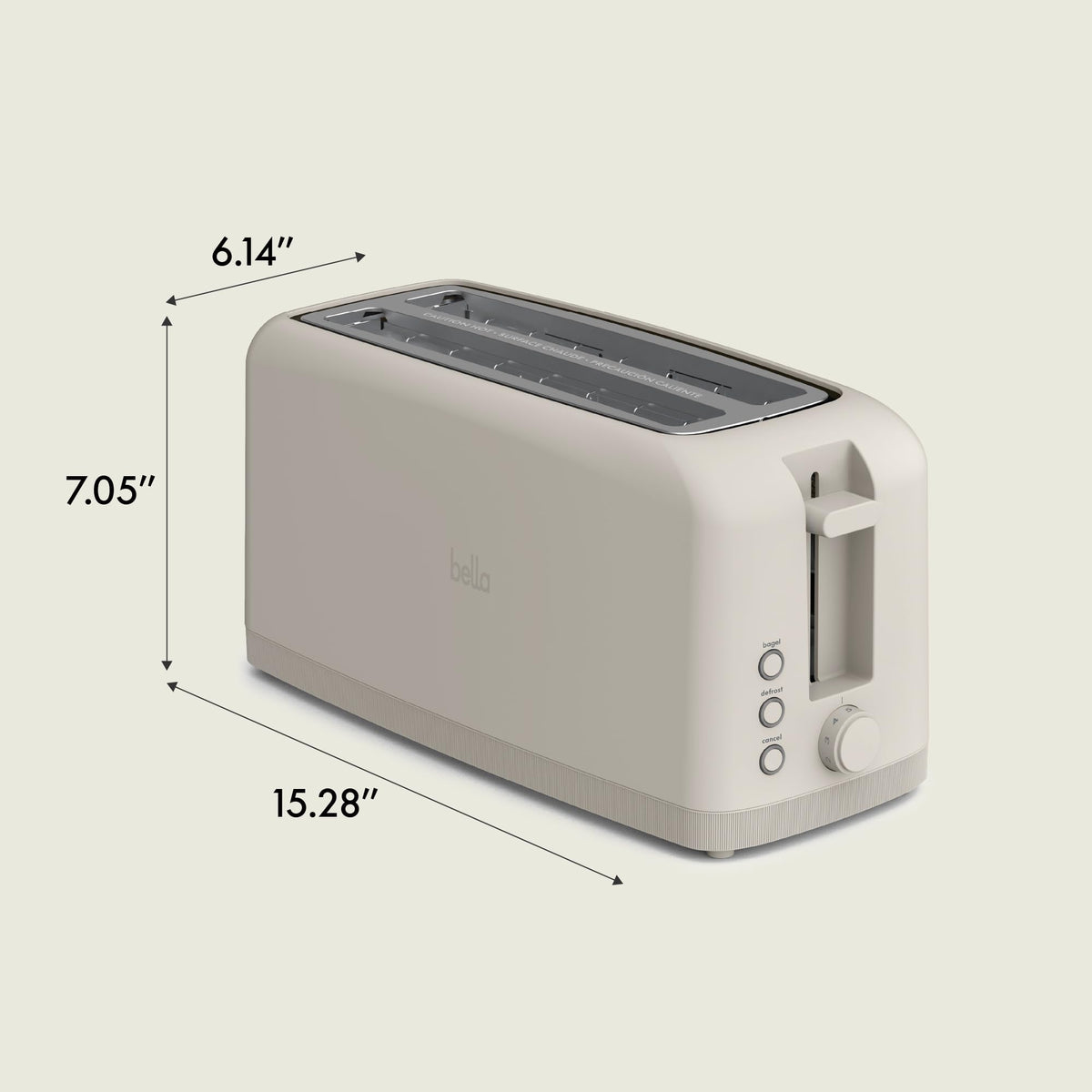 bella Fits-Anywhere™ 2-Slice Slim Toaster, Long Slot & Extra Wide, Oatmilk