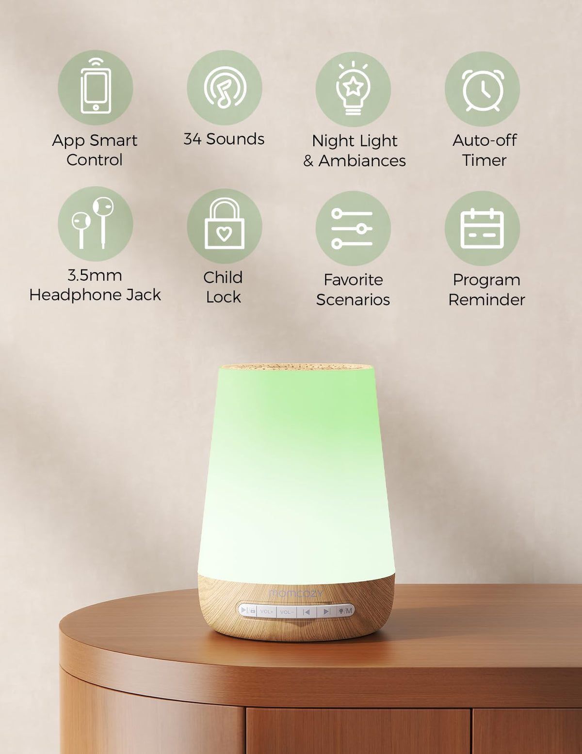 Momcozy Smart Baby Sound Machine with Night Light, White Noise Machine