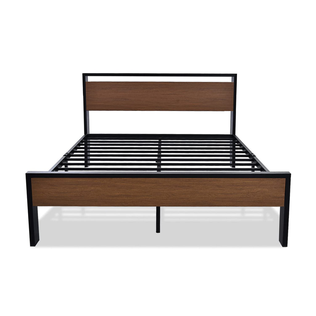 SHA CERLIN 14 Inch Queen Size Metal Platform Bed Frame with Wooden Headboard and Footboard, Mattress Foundation, No Box Spring Needed, Large Under Bed Storage, Non-Slip Without Noise, Mahogany