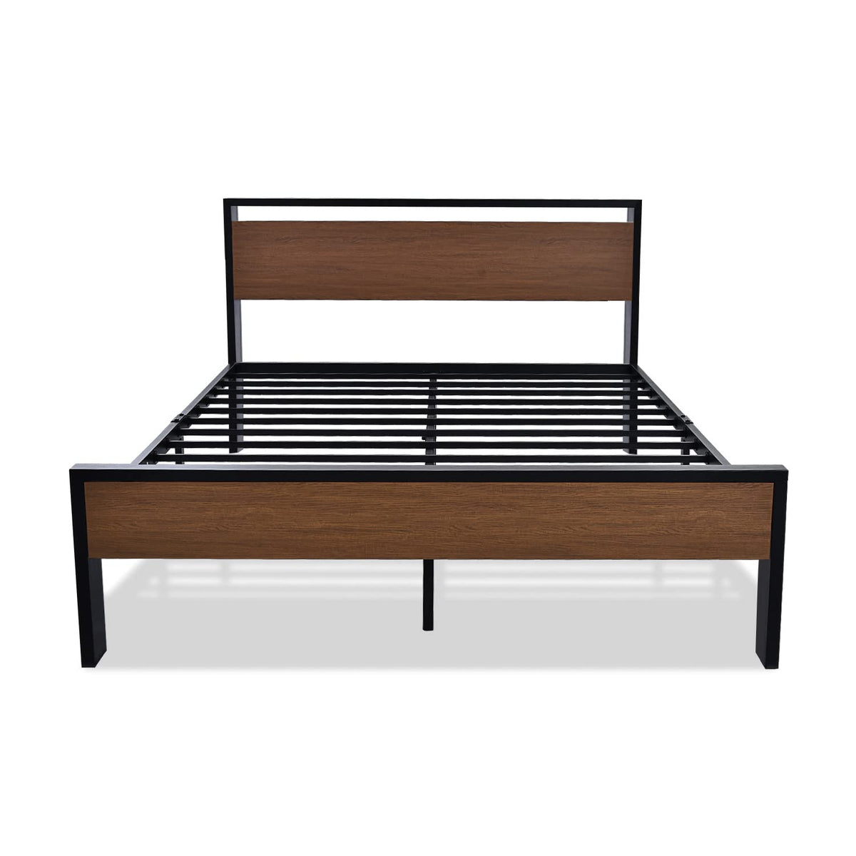 SHA CERLIN 14 Inch Queen Size Metal Platform Bed Frame with Wooden Headboard and Footboard, Mattress Foundation, No Box Spring Needed, Large Under Bed Storage, Non-Slip Without Noise, Mahogany
