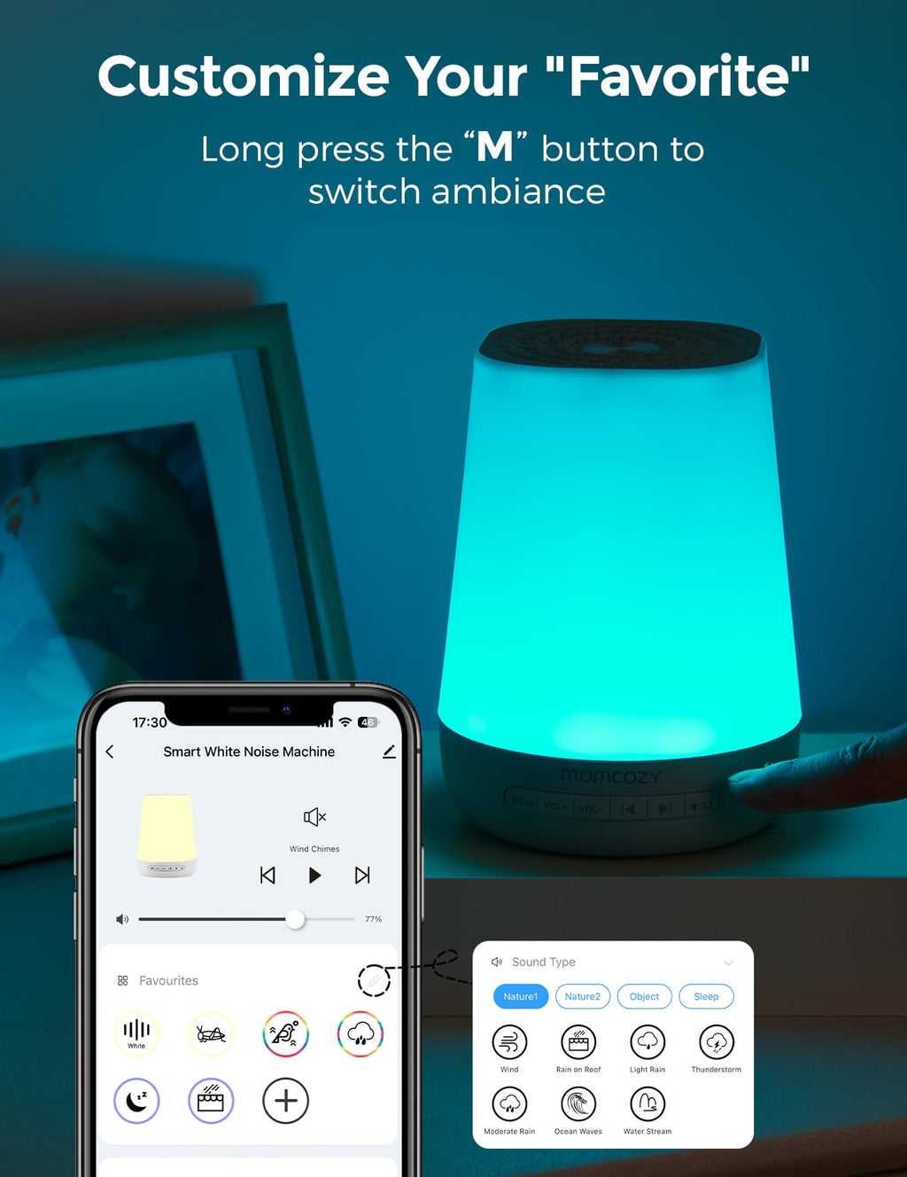 Momcozy Smart Baby Sound Machine with Night Light, White Noise Machine