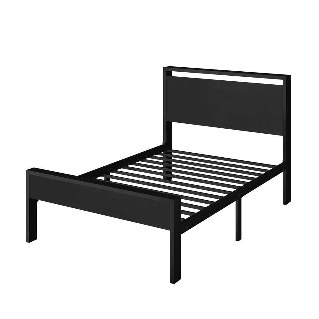 SHA CERLIN 14 Inch Queen Size Metal Platform Bed Frame with Wooden Headboard and Footboard, Mattress Foundation, No Box Spring Needed, Large Under Bed Storage, Non-Slip Without Noise, Mahogany