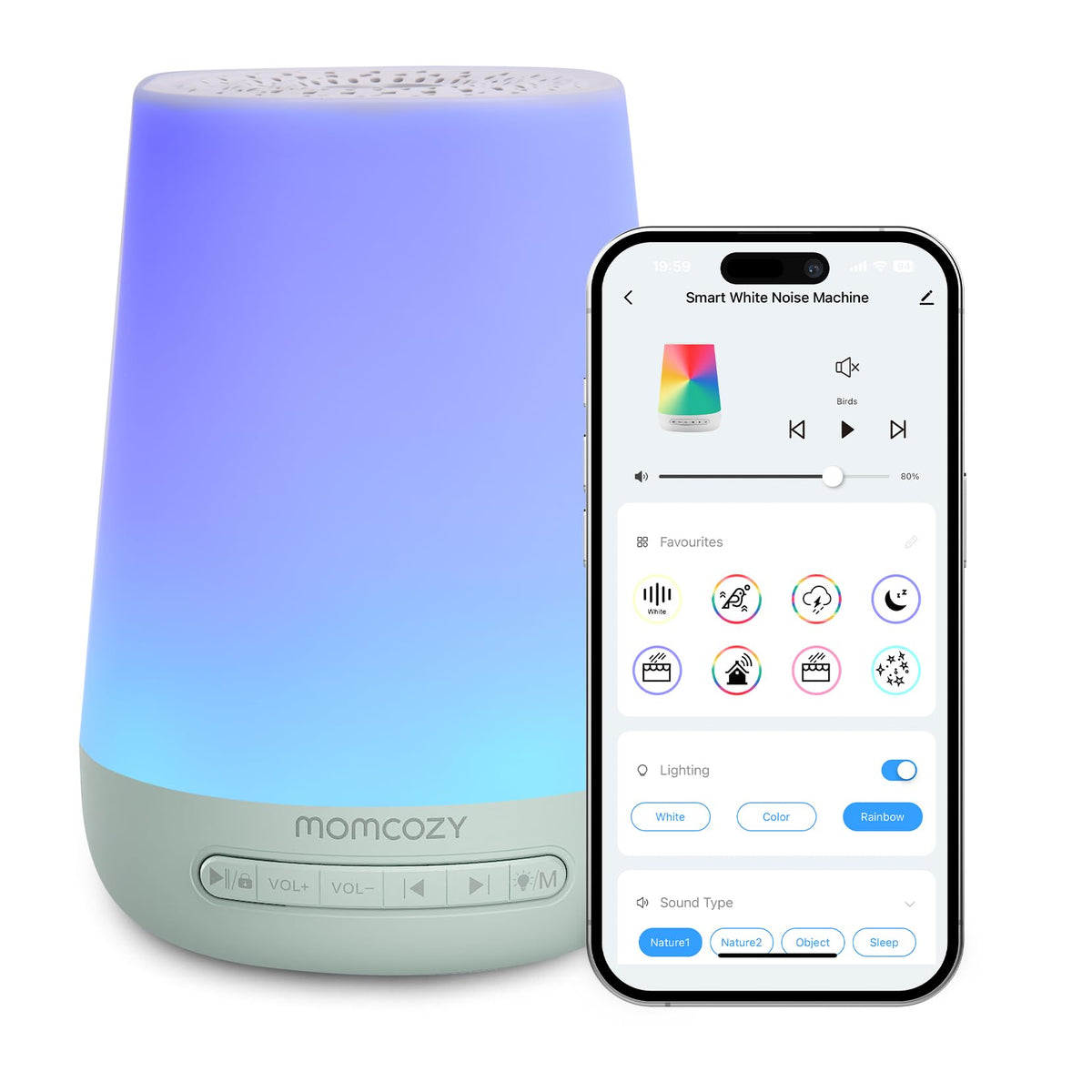Momcozy Smart Baby Sound Machine with Night Light, White Noise Machine
