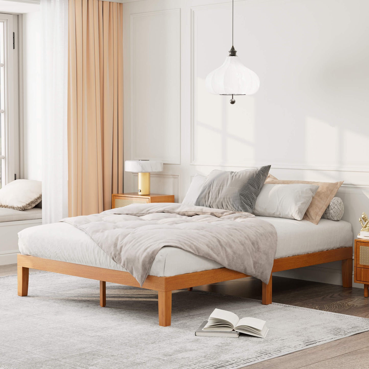 Sweetcrispy Minimalist Solid Wood Bed Frame for Bedroom