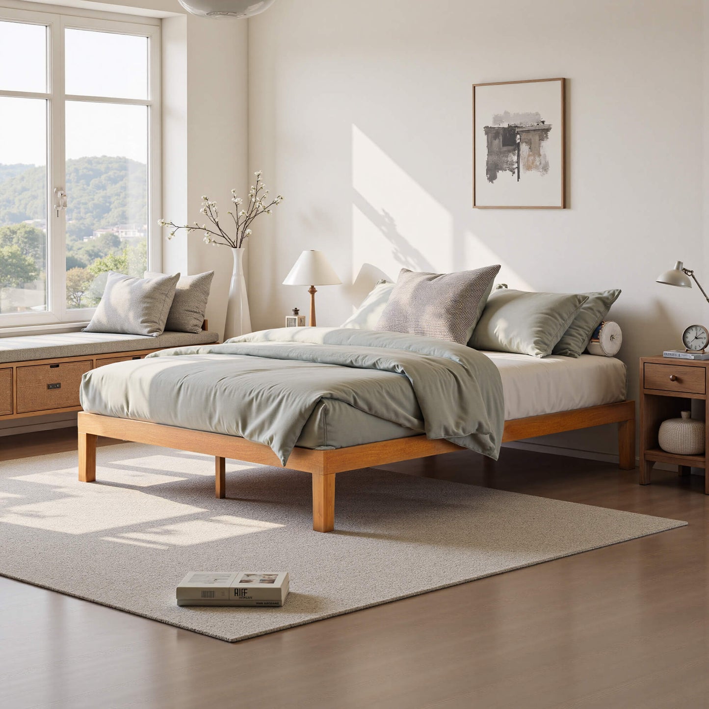Sweetcrispy Minimalist Solid Wood Bed Frame for Bedroom