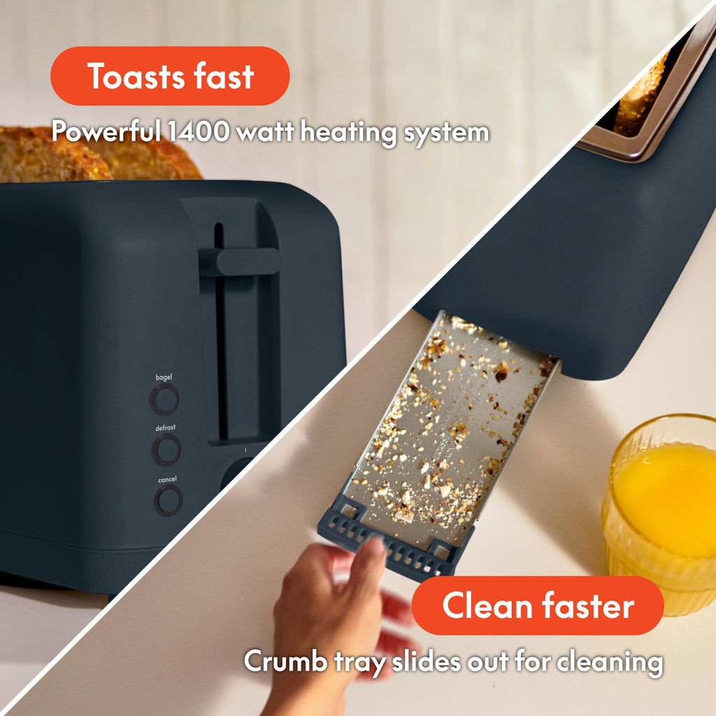 bella Fits-Anywhere™ 2-Slice Slim Toaster, Long Slot & Extra Wide, Oatmilk