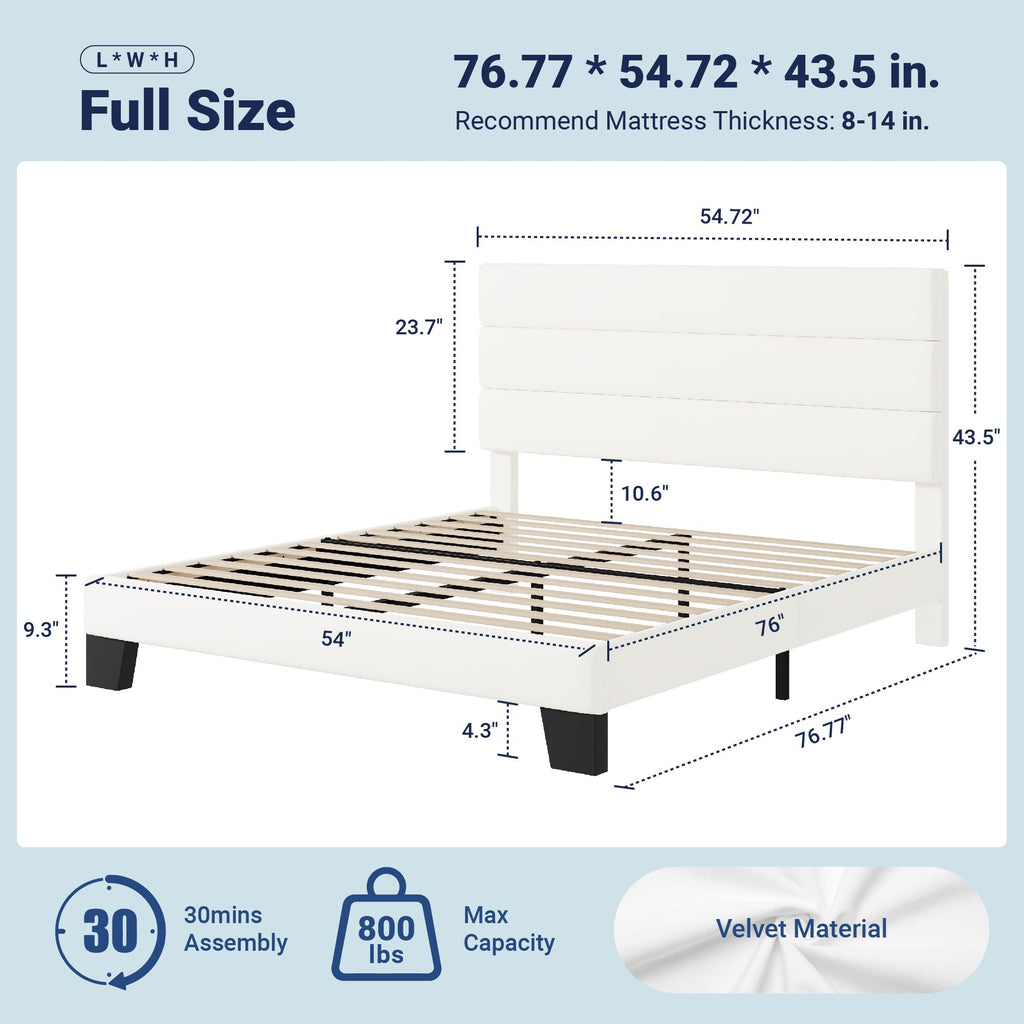 Allewie Queen Size Platform Bed Frame with Fabric Upholstered Headboard