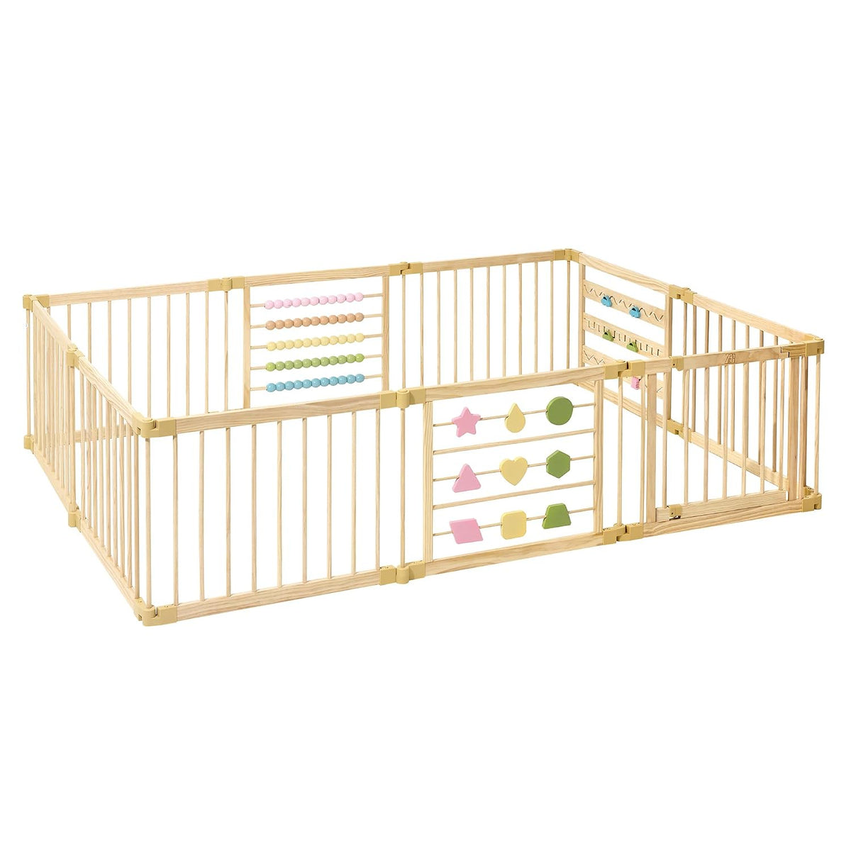 ZETY Natural Wood Baby Playpen, 10 Panel Foldable Play Yard, Door & Toys