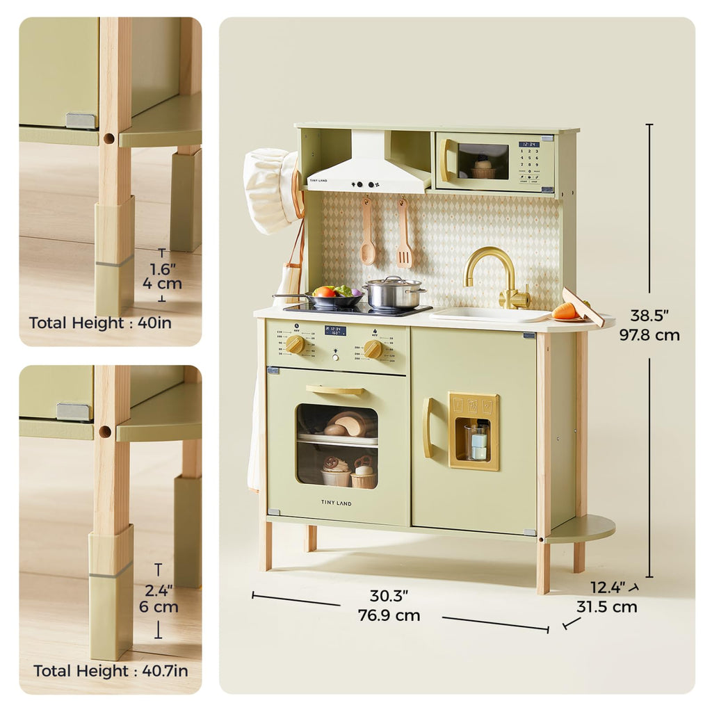 Tiny Land Play Kitchen for Kids – Real Lights, Sounds & Adjustable Height