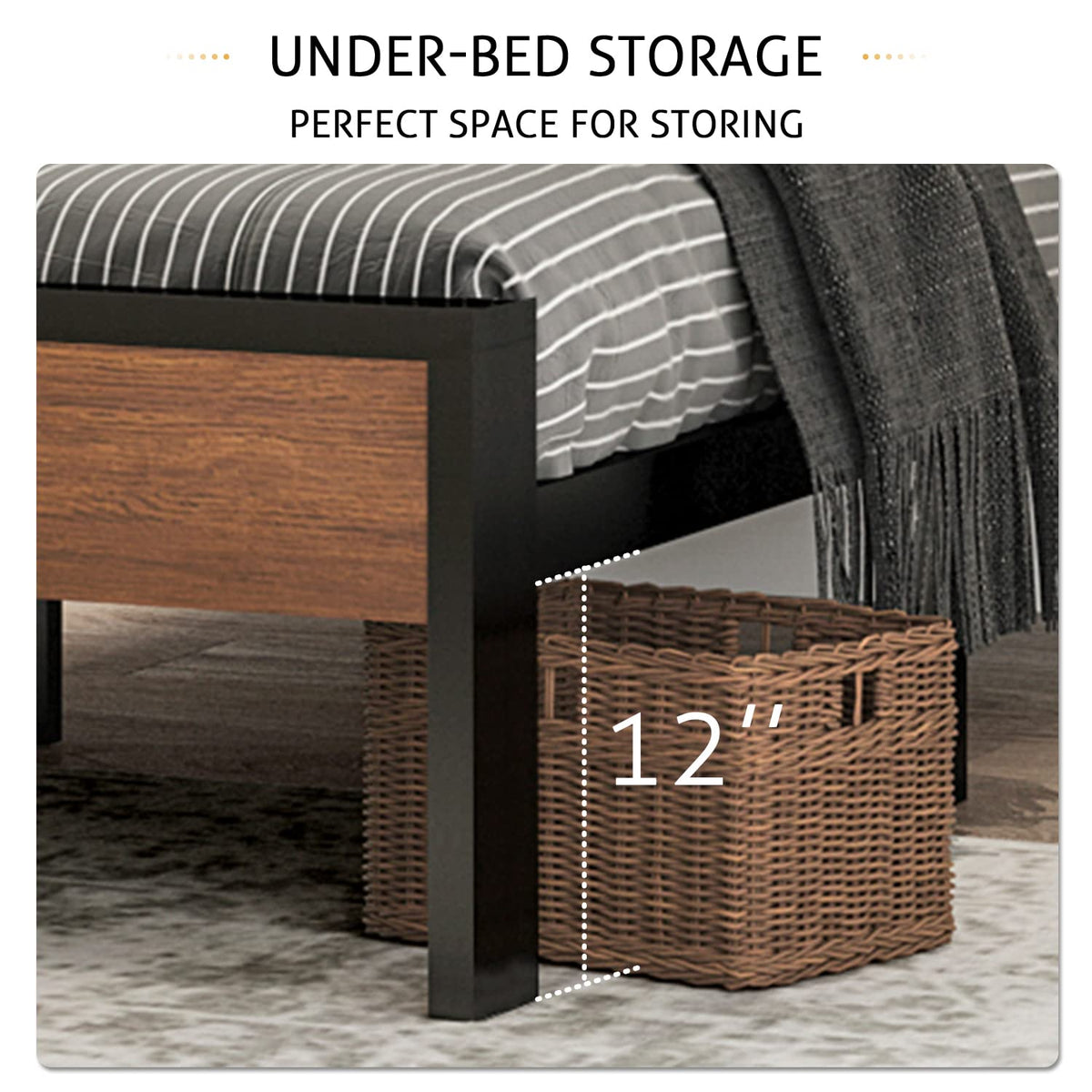 SHA CERLIN 14 Inch Queen Size Metal Platform Bed Frame with Wooden Headboard and Footboard, Mattress Foundation, No Box Spring Needed, Large Under Bed Storage, Non-Slip Without Noise, Mahogany