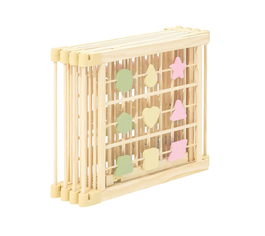 ZETY Natural Wood Baby Playpen, 10 Panel Foldable Play Yard, Door & Toys