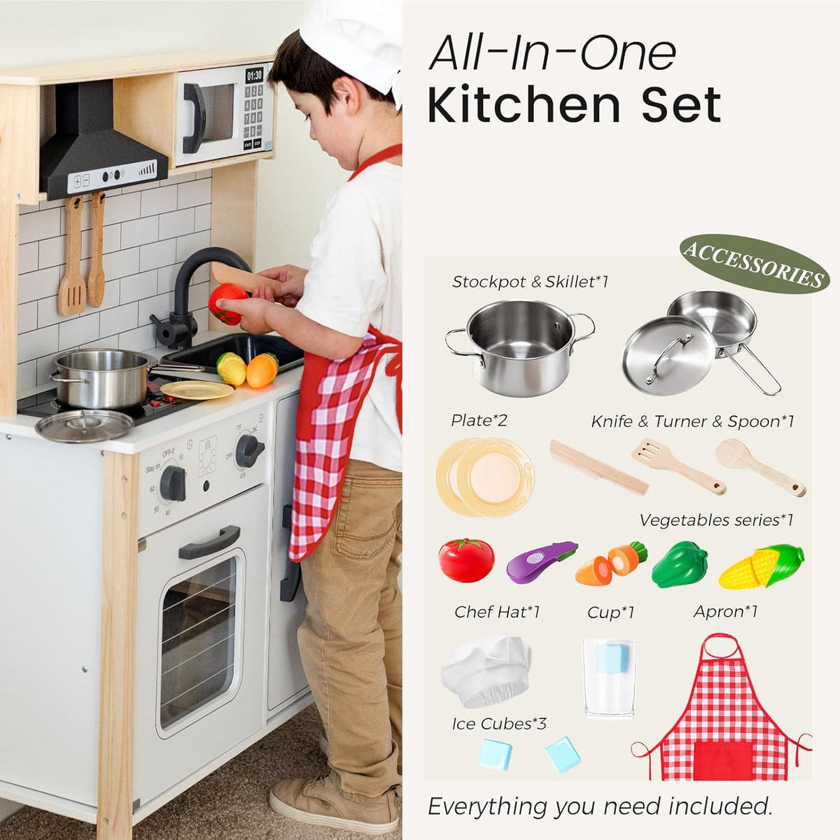 Tiny Land Play Kitchen for Kids – Real Lights, Sounds & Adjustable Height
