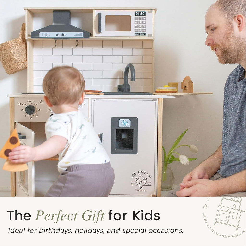 Tiny Land Play Kitchen for Kids – Real Lights, Sounds & Adjustable Height