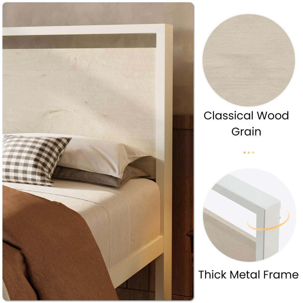 SHA CERLIN 14 Inch Queen Size Metal Platform Bed Frame with Wooden Headboard and Footboard, Mattress Foundation, No Box Spring Needed, Large Under Bed Storage, Non-Slip Without Noise, Mahogany