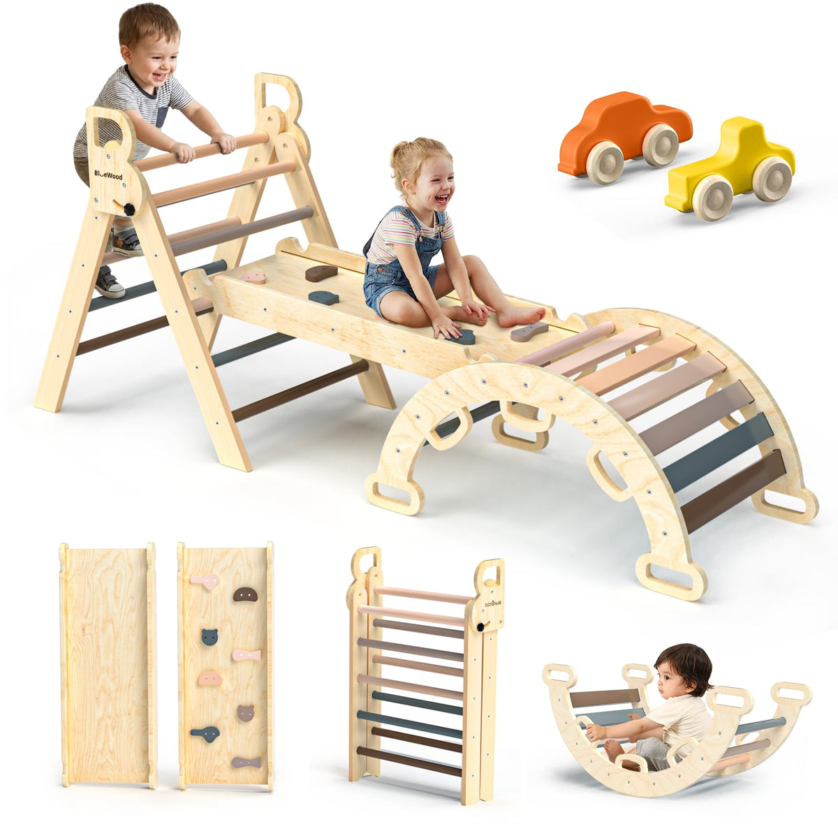 BlueWood Pikler Triangle Set with Safe Handle, Climbing Toys for 1-3 Year