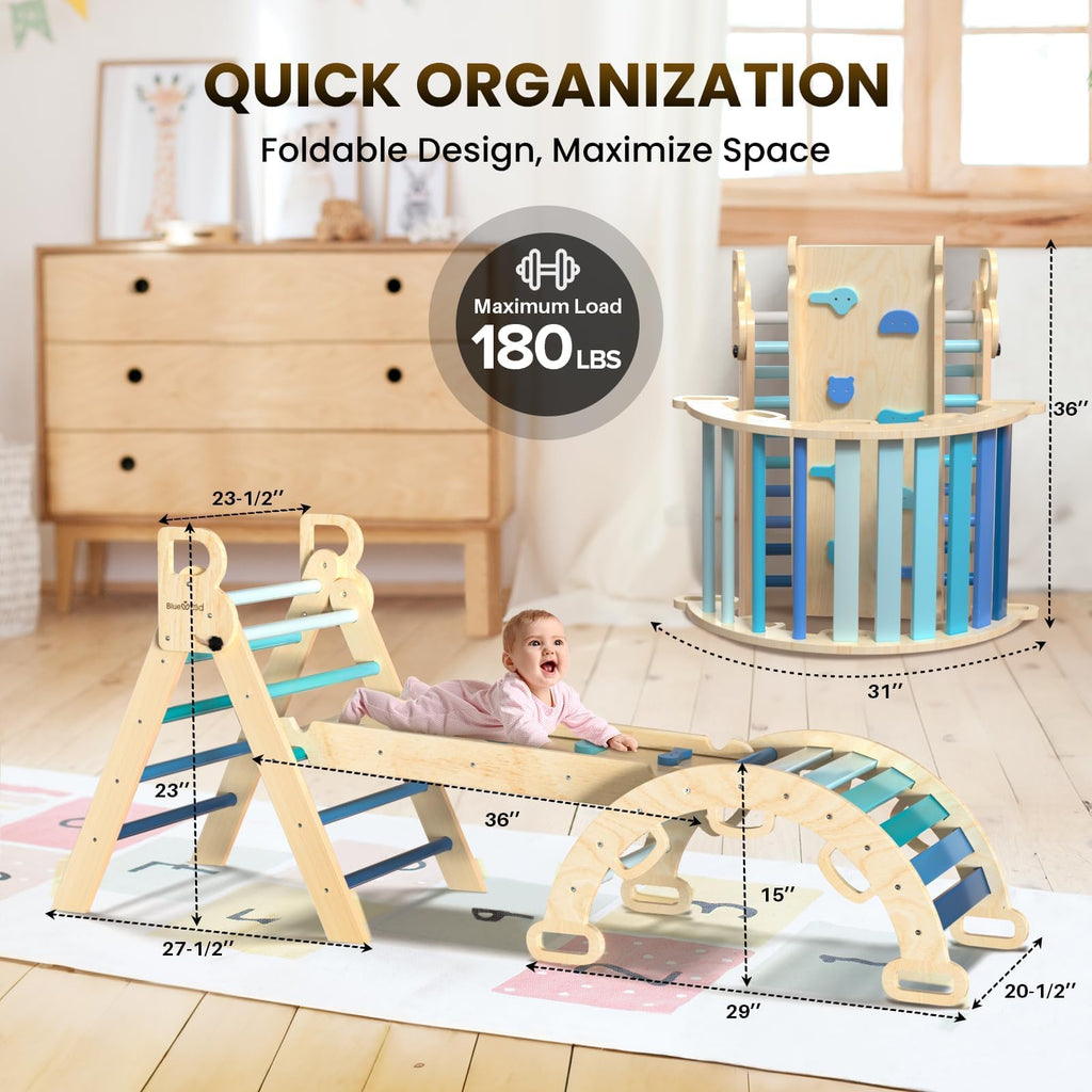 BlueWood Pikler Triangle Set with Safe Handle, Climbing Toys for 1-3 Year