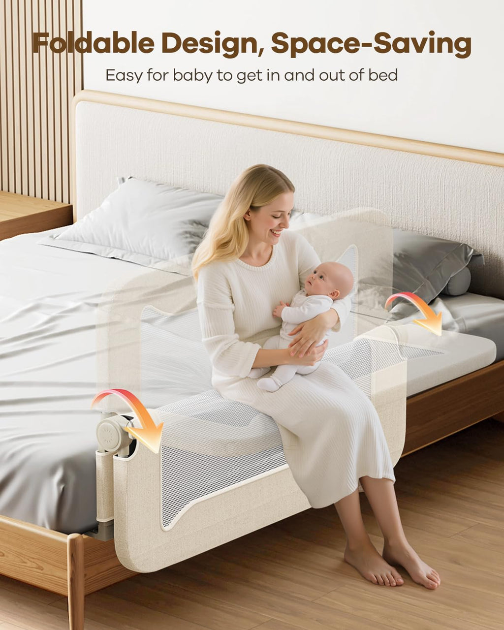 Foldable Bed Rail for Toddlers, 71in Reinforced Carbon Steel Frame&Connectors, Breathable Cationic Fabric - Safety Toddler Bed Rails for Queen, King, Twin, Full, No-Tool Setup.