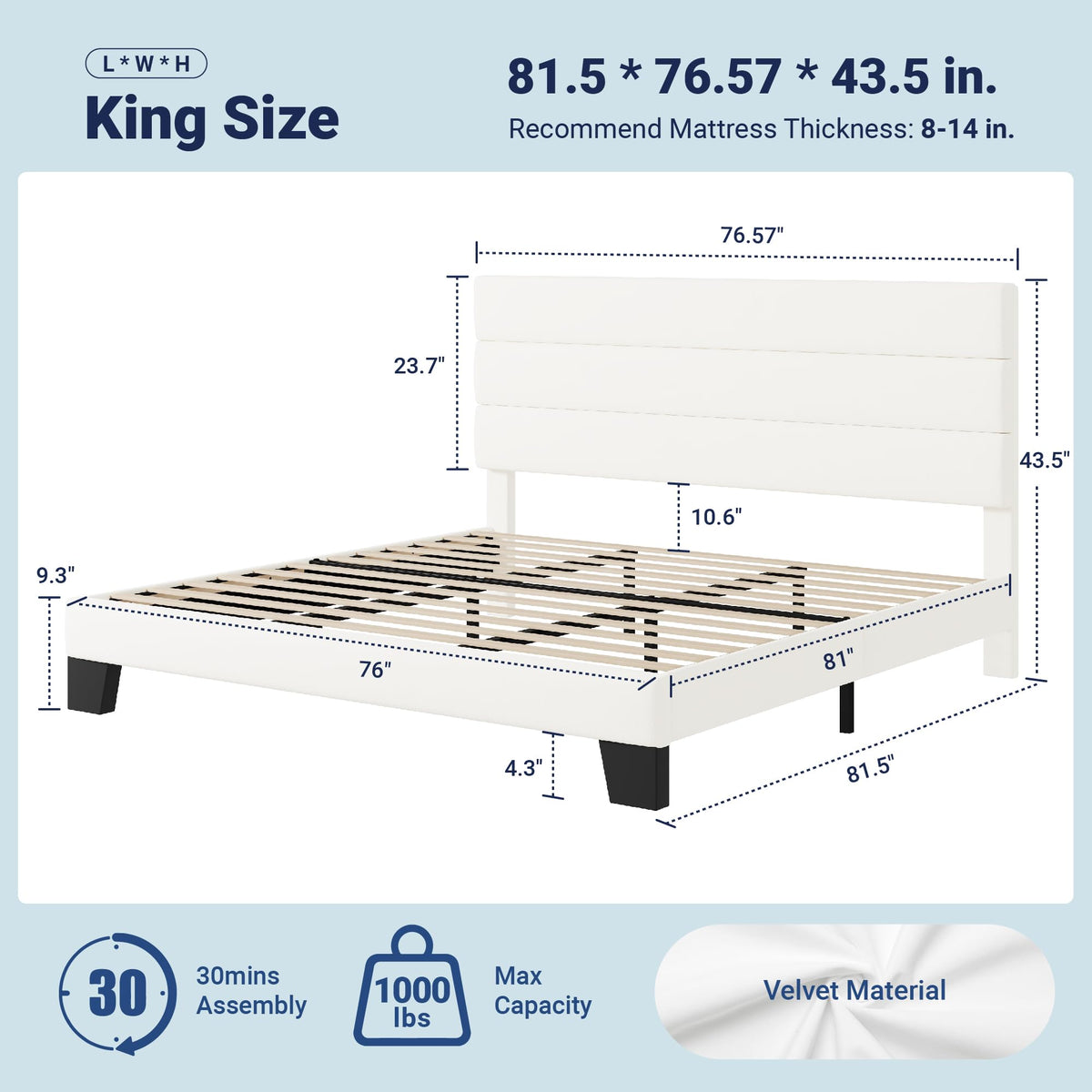 Allewie Queen Size Platform Bed Frame with Fabric Upholstered Headboard