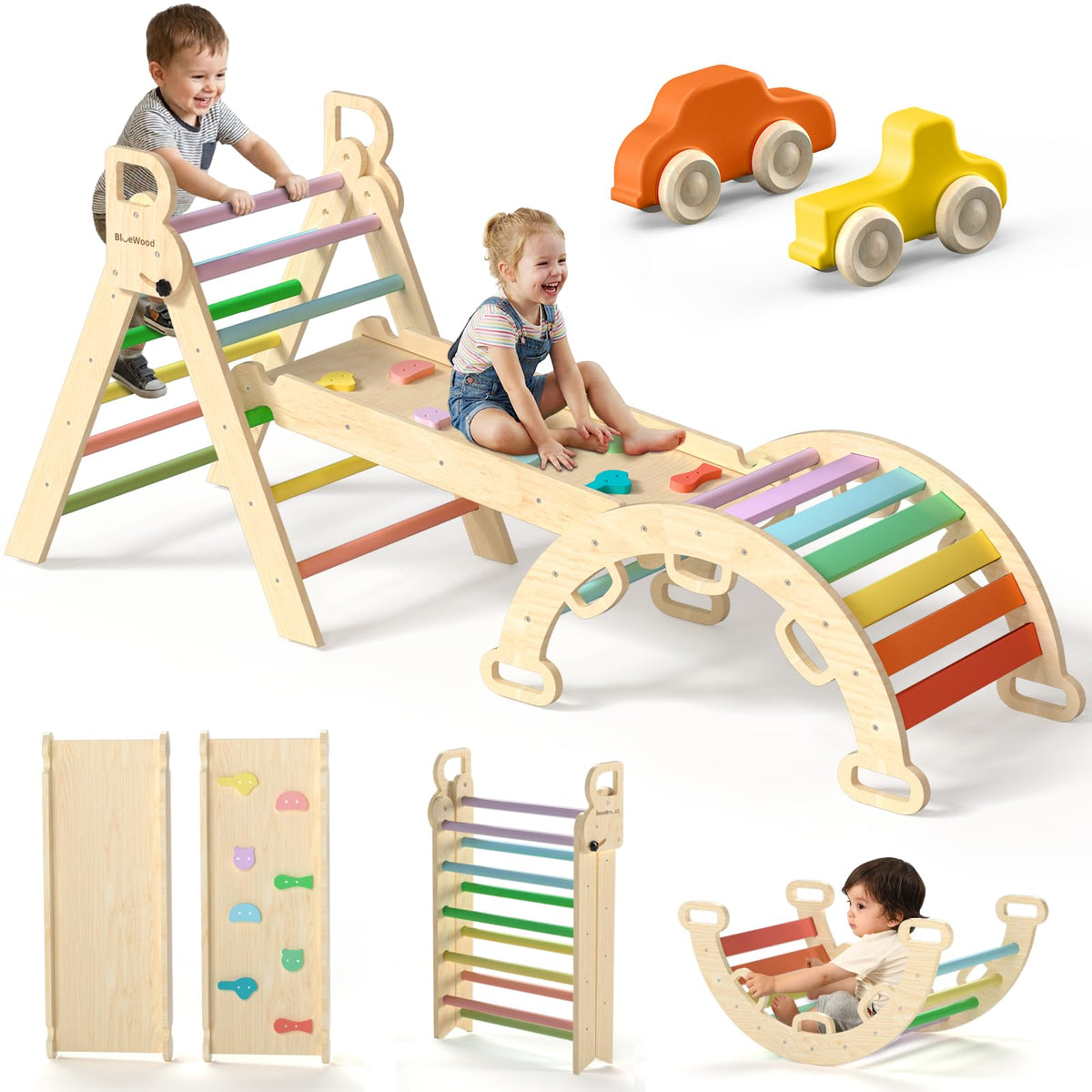 BlueWood Pikler Triangle Set with Safe Handle, Climbing Toys for 1-3 Year