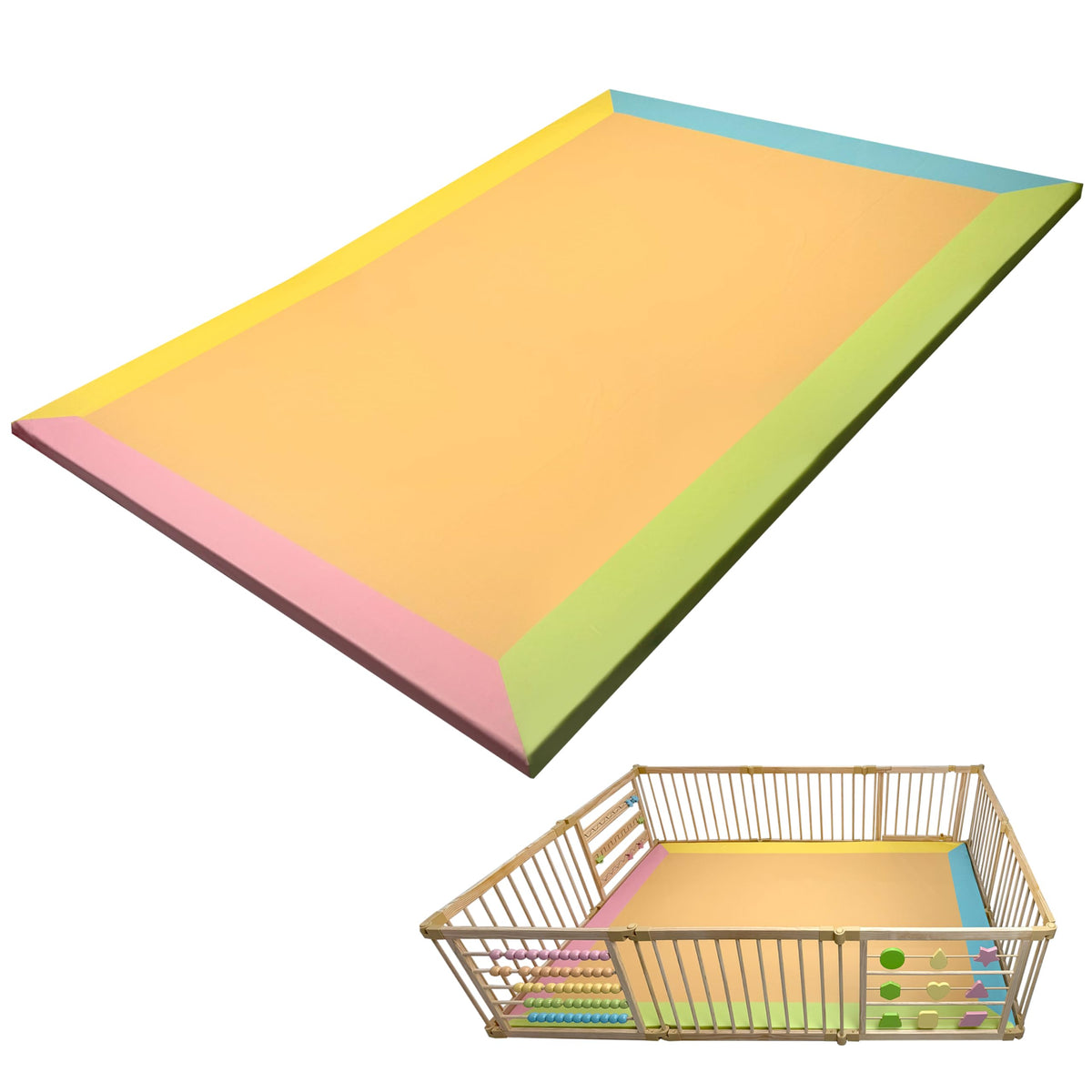 ZETY Natural Wood Baby Playpen, 10 Panel Foldable Play Yard, Door & Toys