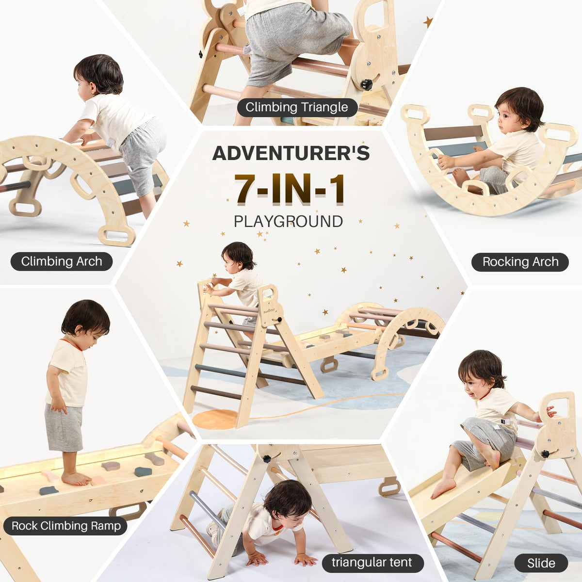 BlueWood Pikler Triangle Set with Safe Handle, Climbing Toys for 1-3 Year