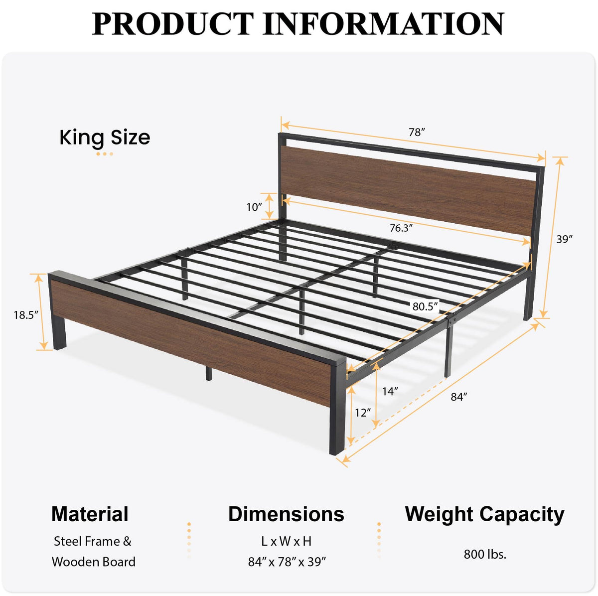 SHA CERLIN 14 Inch Queen Size Metal Platform Bed Frame with Wooden Headboard and Footboard, Mattress Foundation, No Box Spring Needed, Large Under Bed Storage, Non-Slip Without Noise, Mahogany