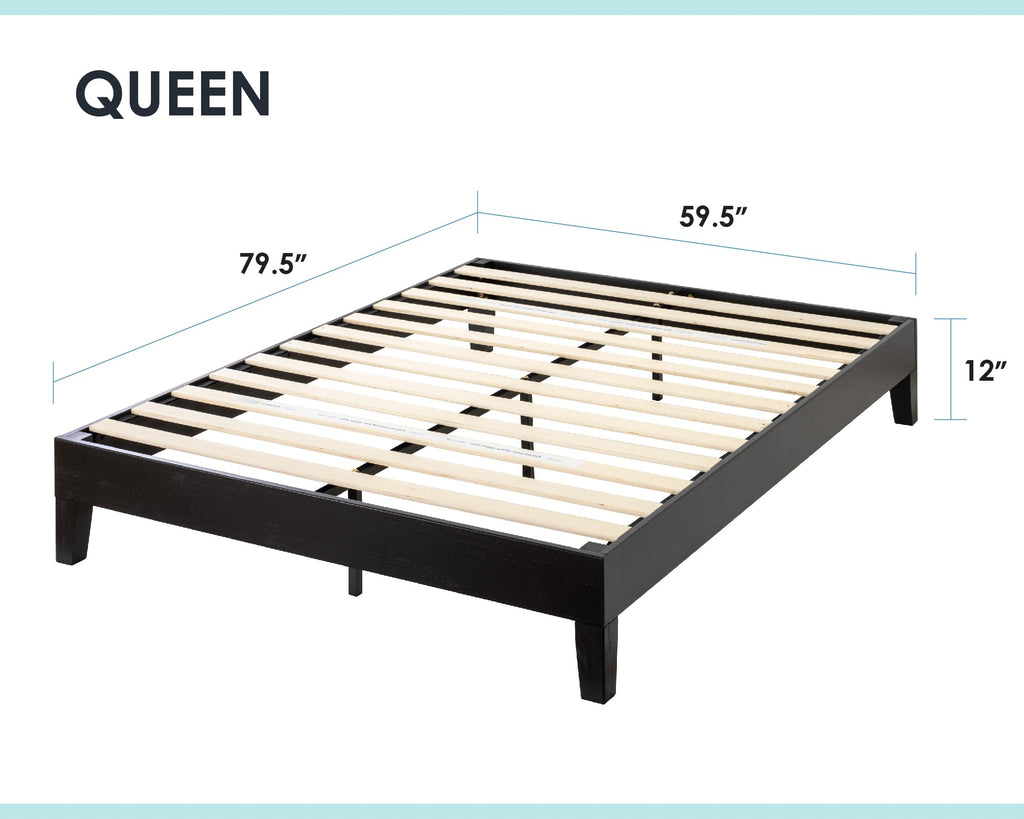 Mellow Naturalista Classic - 12 Inch Solid Wood Platform Bed with Wooden Slats, No Box Spring Needed, Easy Assembly, Queen, Pine