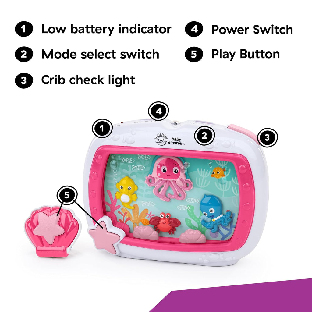 Baby Einstein Sea Dreams Soother Musical Crib Toy and Sound Machine, Pink, Newborn and up