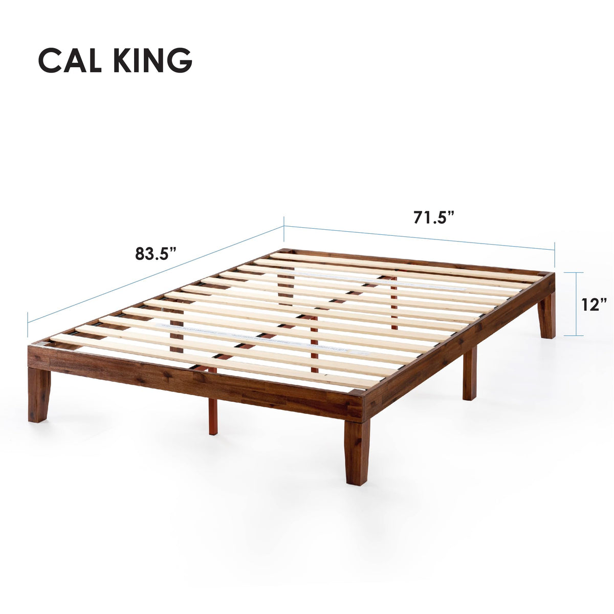 Mellow Naturalista Classic - 12 Inch Solid Wood Platform Bed with Wooden Slats, No Box Spring Needed, Easy Assembly, Queen, Pine