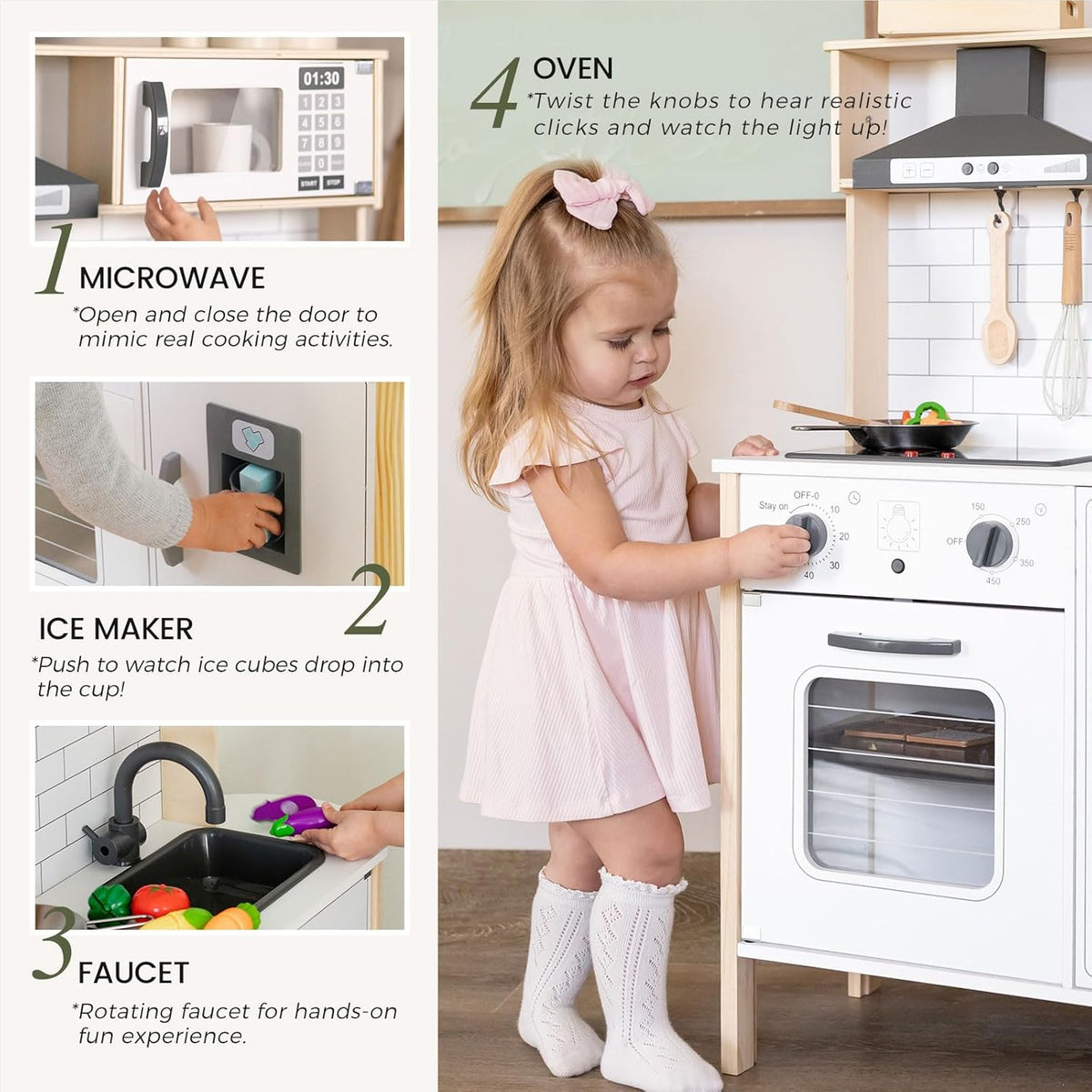 Tiny Land Play Kitchen for Kids – Real Lights, Sounds & Adjustable Height