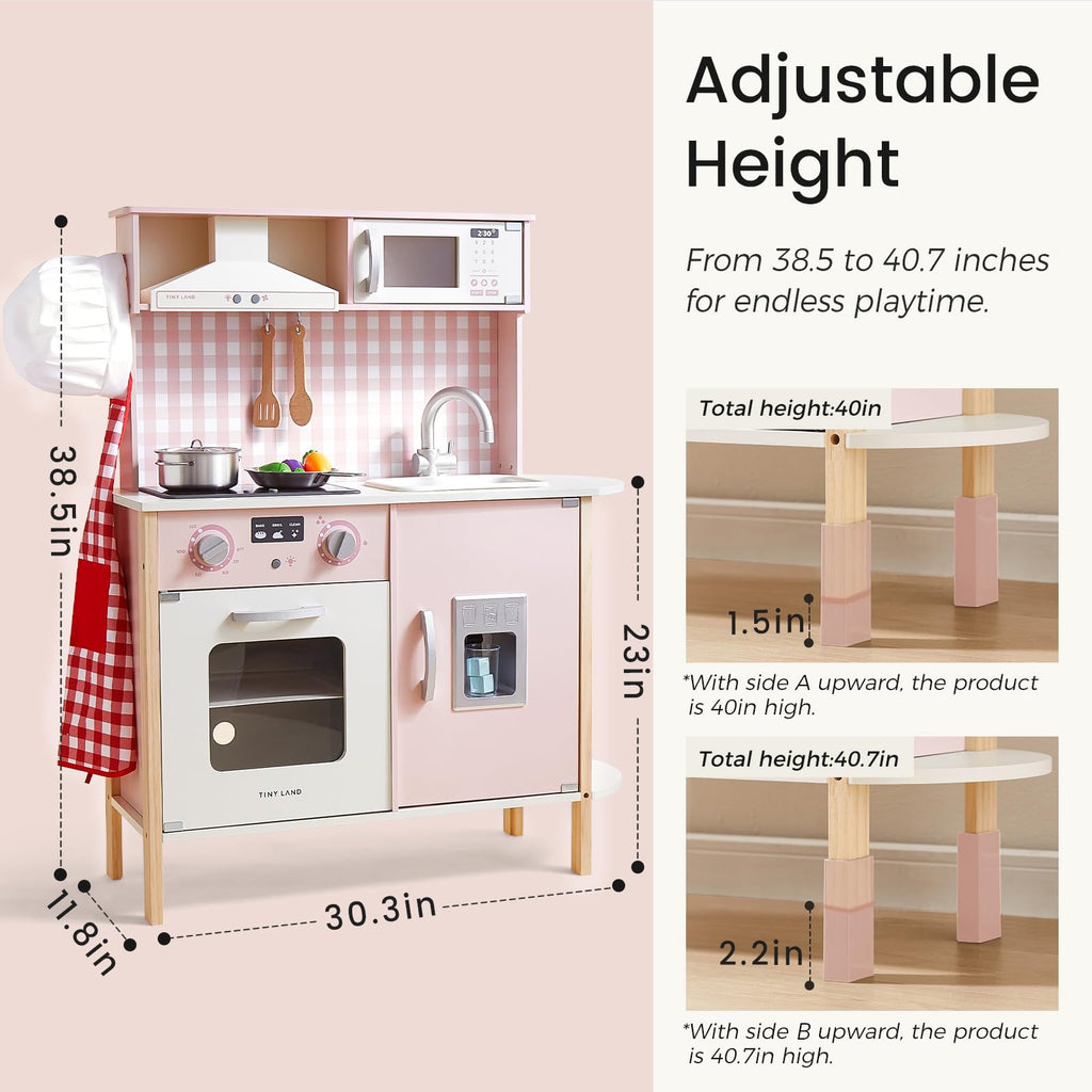 Tiny Land Play Kitchen for Kids – Real Lights, Sounds & Adjustable Height