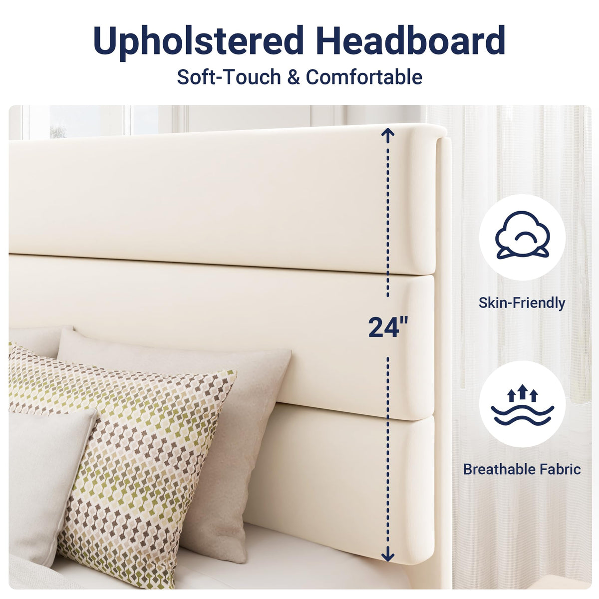 Allewie Queen Size Platform Bed Frame with Fabric Upholstered Headboard