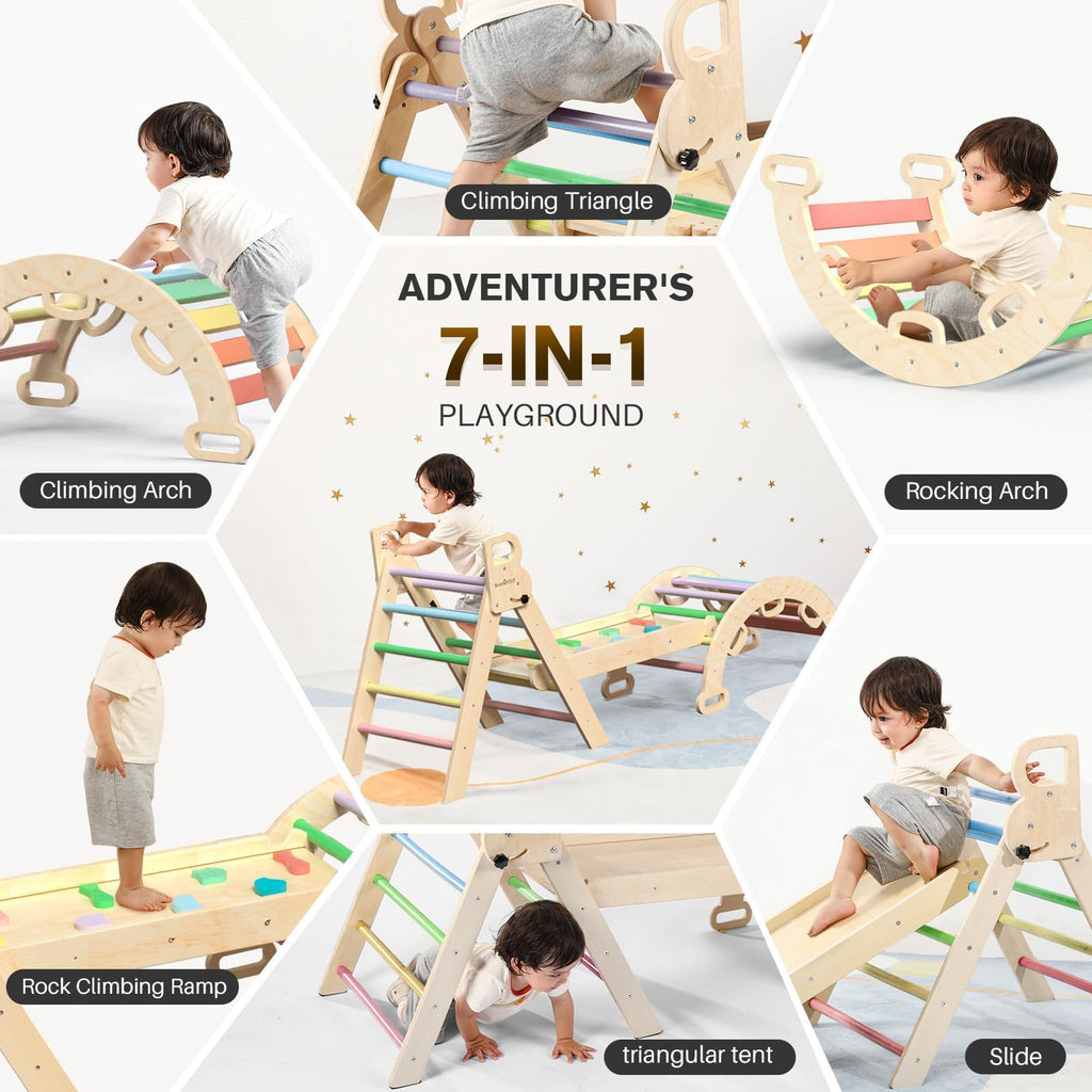 BlueWood Pikler Triangle Set with Safe Handle, Climbing Toys for 1-3 Year