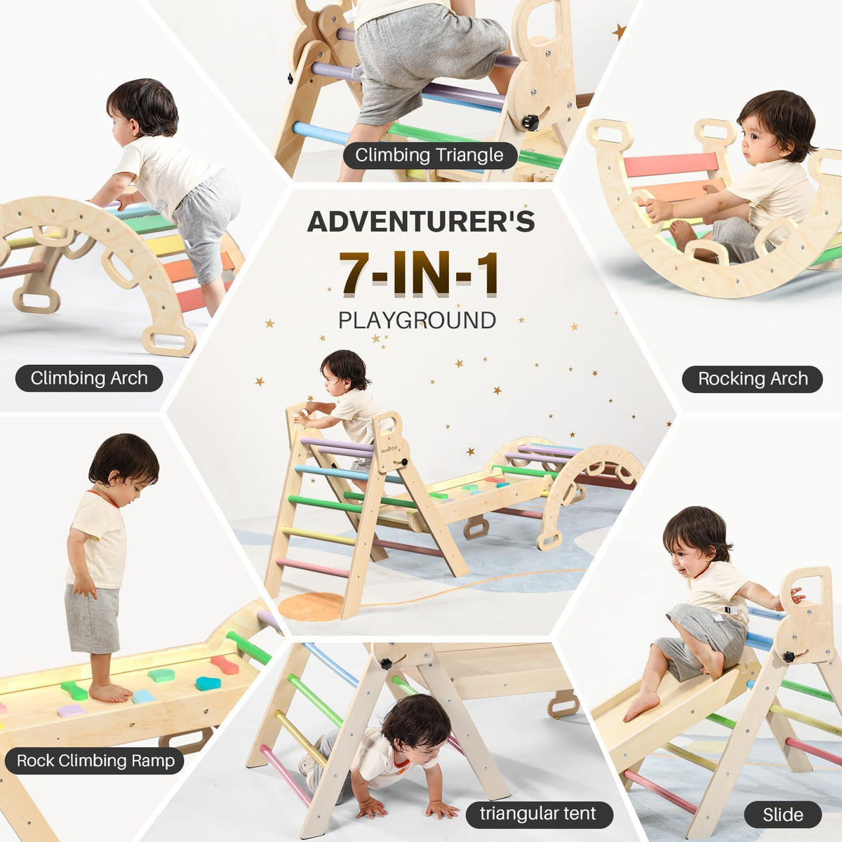BlueWood Pikler Triangle Set with Safe Handle, Climbing Toys for 1-3 Year