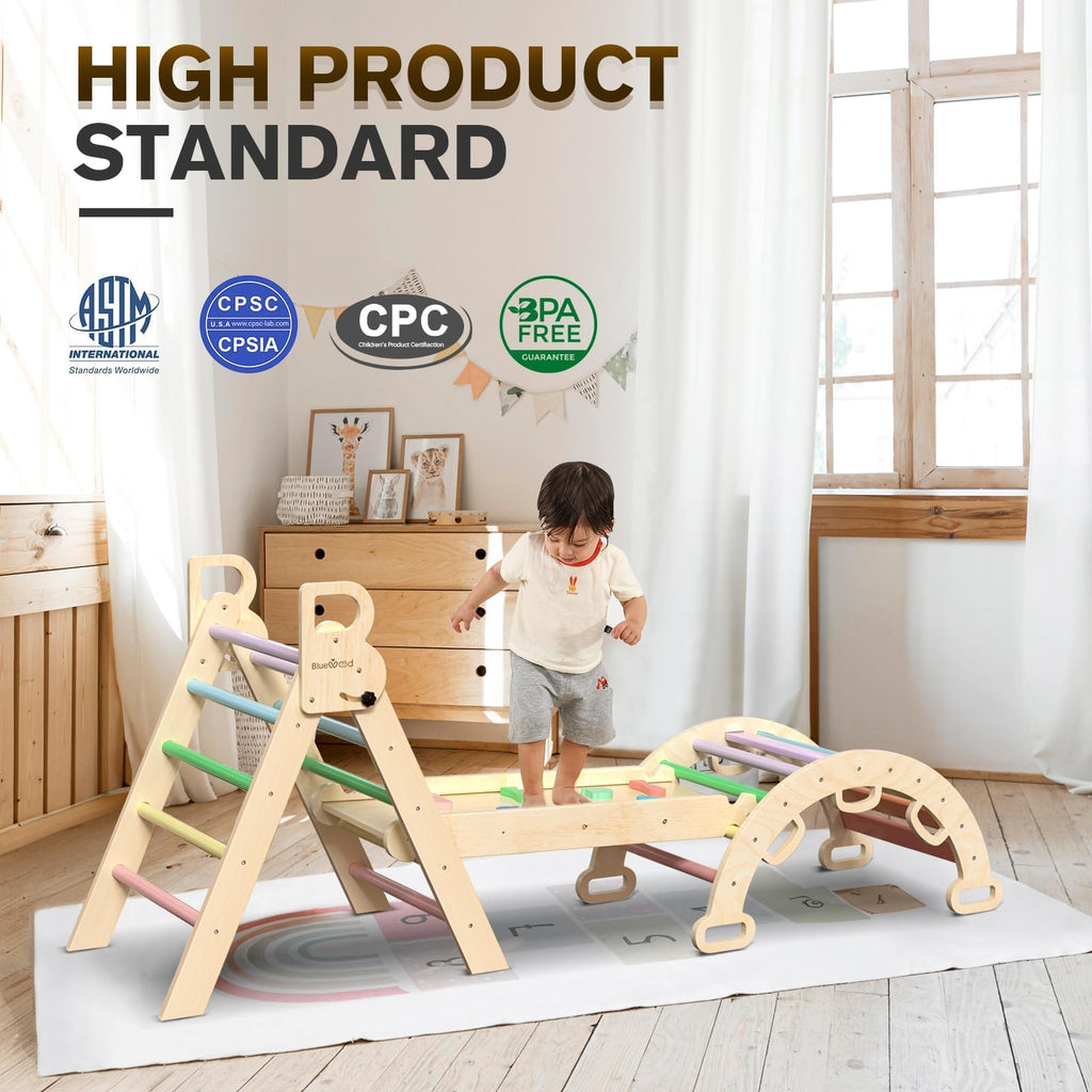 BlueWood Pikler Triangle Set with Safe Handle, Climbing Toys for 1-3 Year