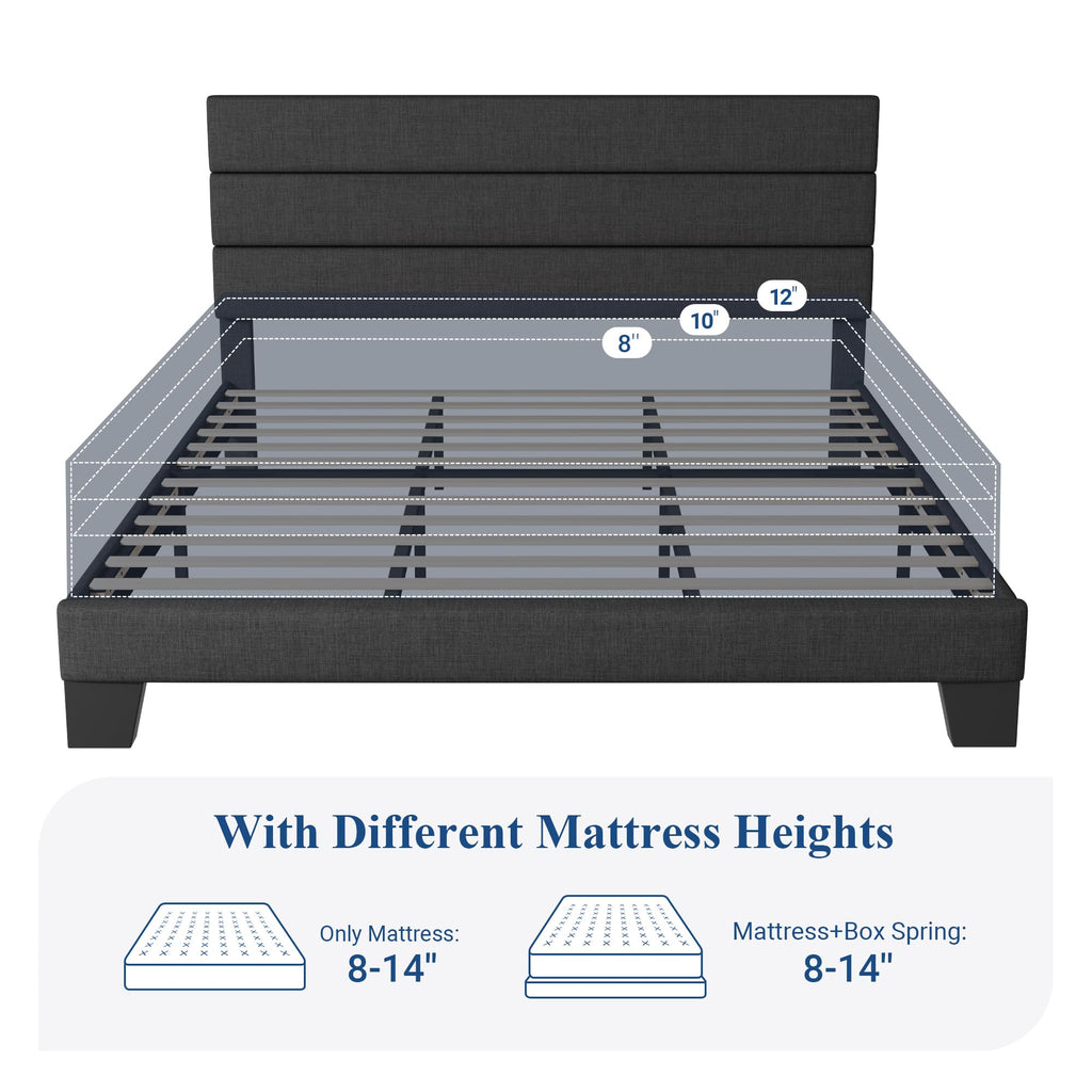Allewie Queen Size Platform Bed Frame with Fabric Upholstered Headboard