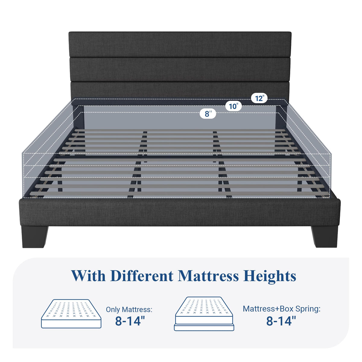 Allewie Queen Size Platform Bed Frame with Fabric Upholstered Headboard